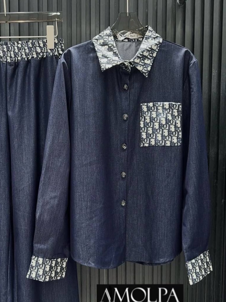 SET CD DENIM งาน Hiend งานผ้ายีนส์100% ตัวเสื้อเชิ้ตปั้มกระดุม มาให้ช๊อปพร้อมกางเกงขาปล่อย สุดดดฉ่ำ ใส่สบาย : สินค้าคุณภาพ (พร้อมส่ง)