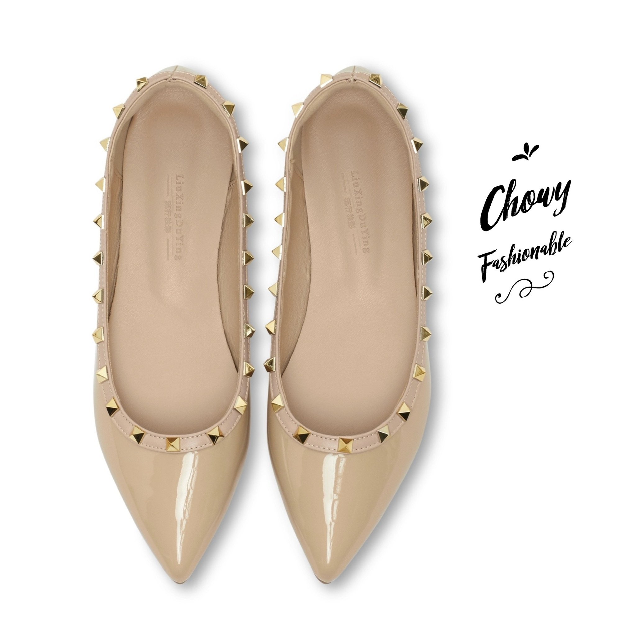 รองเท้าไซส์ใหญ่ 42-48 หัวแหลมส้นแบนไซส์ใหญ่ สไตล์วาเลนติโน ติดหมุด Metal KR0452