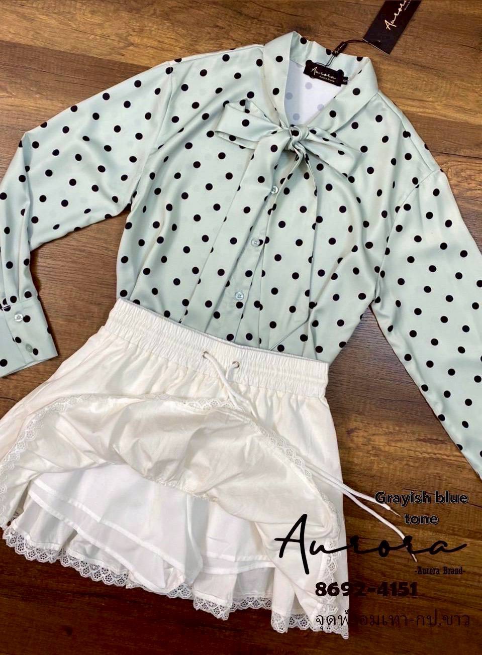 Set เสื้อทรงใส่สบายๆ ลายจุด สวยหวาน กระดุมหน้าแกะใช้งานได้จริง ด้านหน้าผูกปรับได้ **เนื้อผ้านุ่มสวมใส่สบาย +++มาพร้อม กระโปรงดีเทลเก๋ แมชกันได้อย่างลง ใส่สบาย : สินค้าคุณภาพ (พร้อมส่ง)