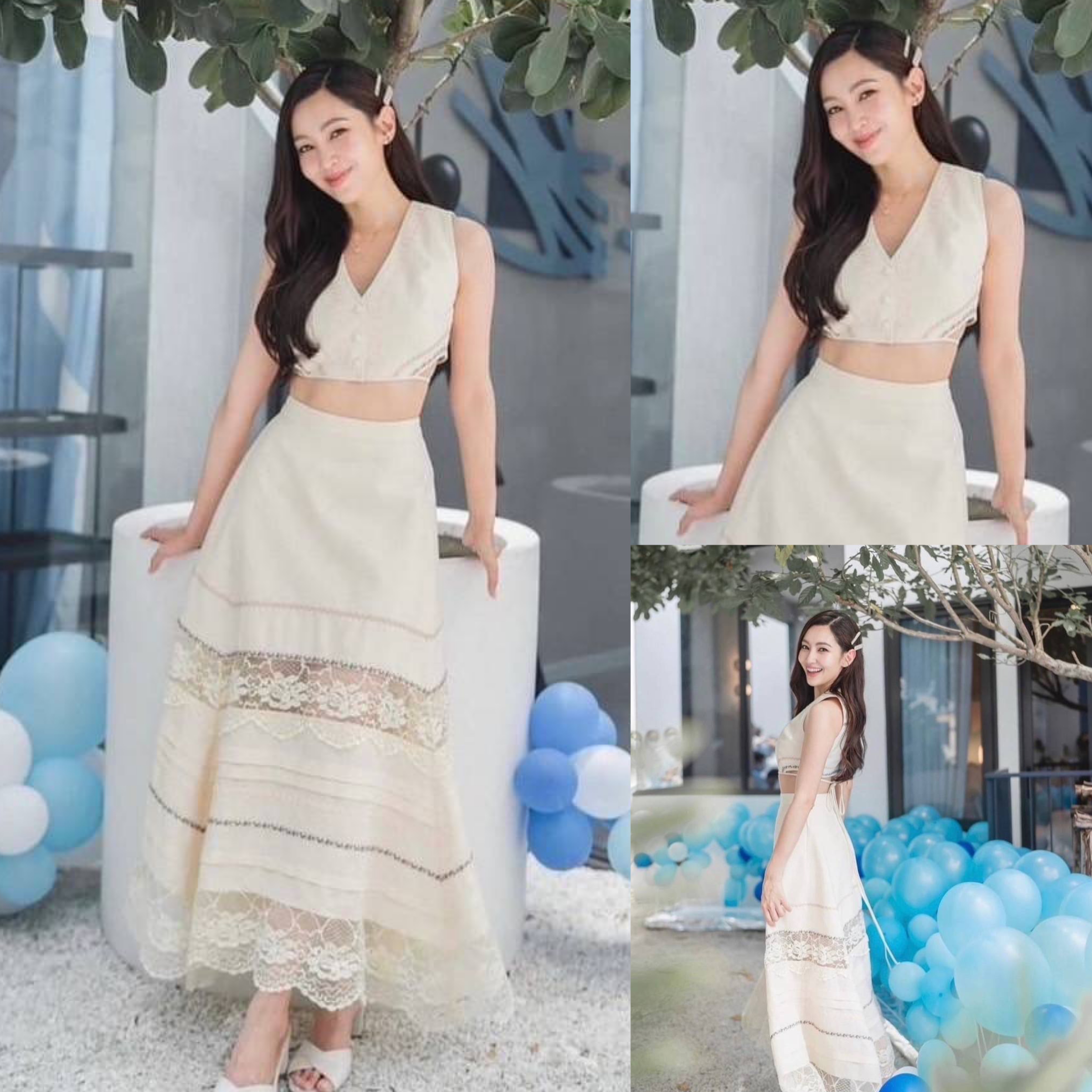 ชุด Set เสื้อแขนกุดแต่งผูกเอว งานกระดุมไหมพรมอย่างดี มาพร้อมกระโปรงยาว แต่งผ้าลูกไม้ช่วงล่าง ใส่สบาย มีผ้าซับในทั้งชุด สินค้าคุณภาพ (พร้อมส่ง)