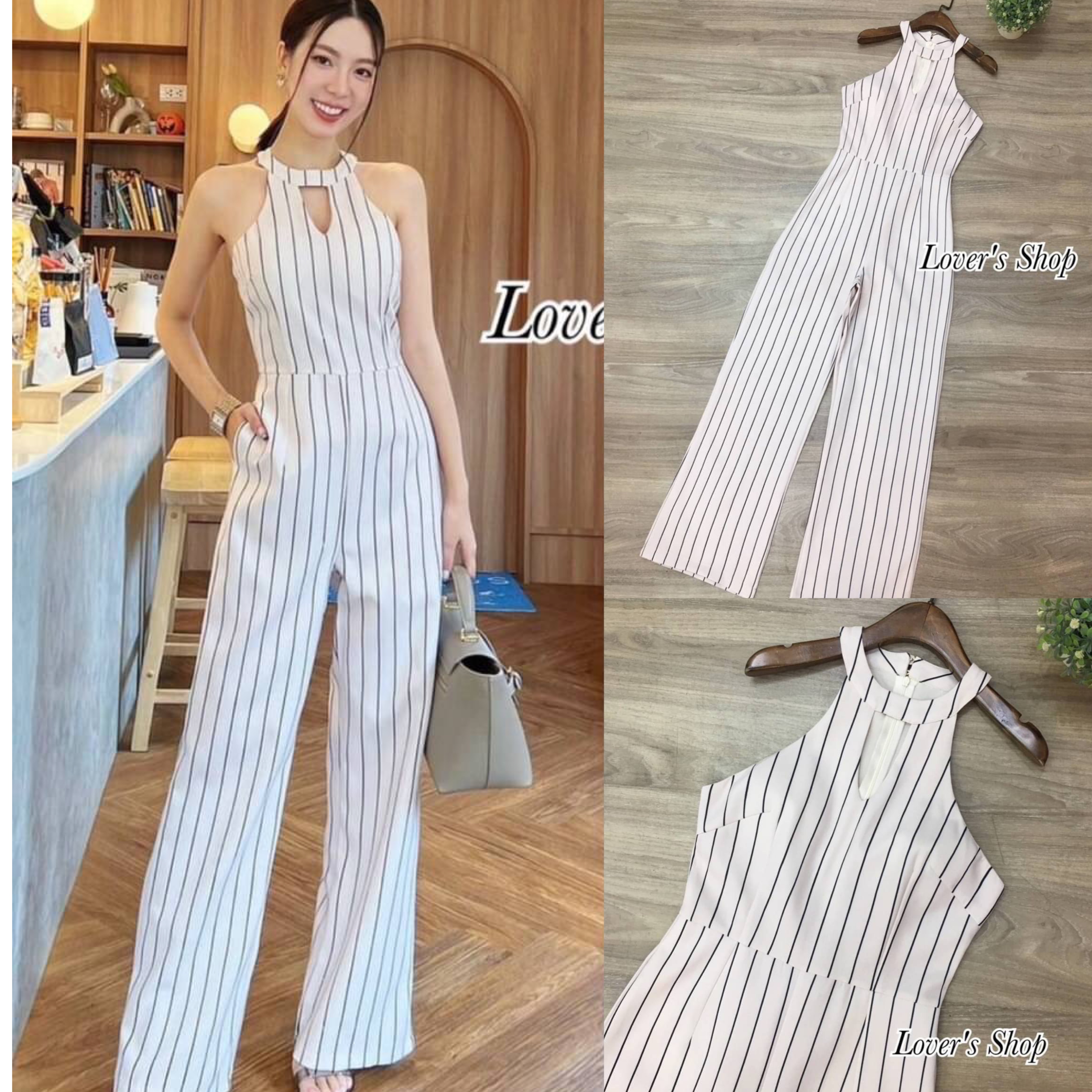 จั้มสูทกางเกงขายาว ดีเทลว้าวช่วงอกแอบเซ็กซี่เล็กๆ มีฟองน้ำเสริมอก ขาทรงกระบอกกลาง ทรงสวยเข้ารูป สินค้าคุณภาพ (พร้อมส่ง)