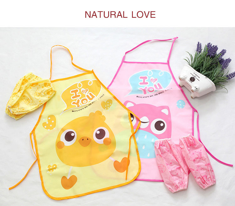 ผ้ากันเปื้อนเด็ก+ปลอกแขน สำหรับทำอาหาร/ทำงานศิลปะ PEVA กันน้ำ ปลอดสารพิษ