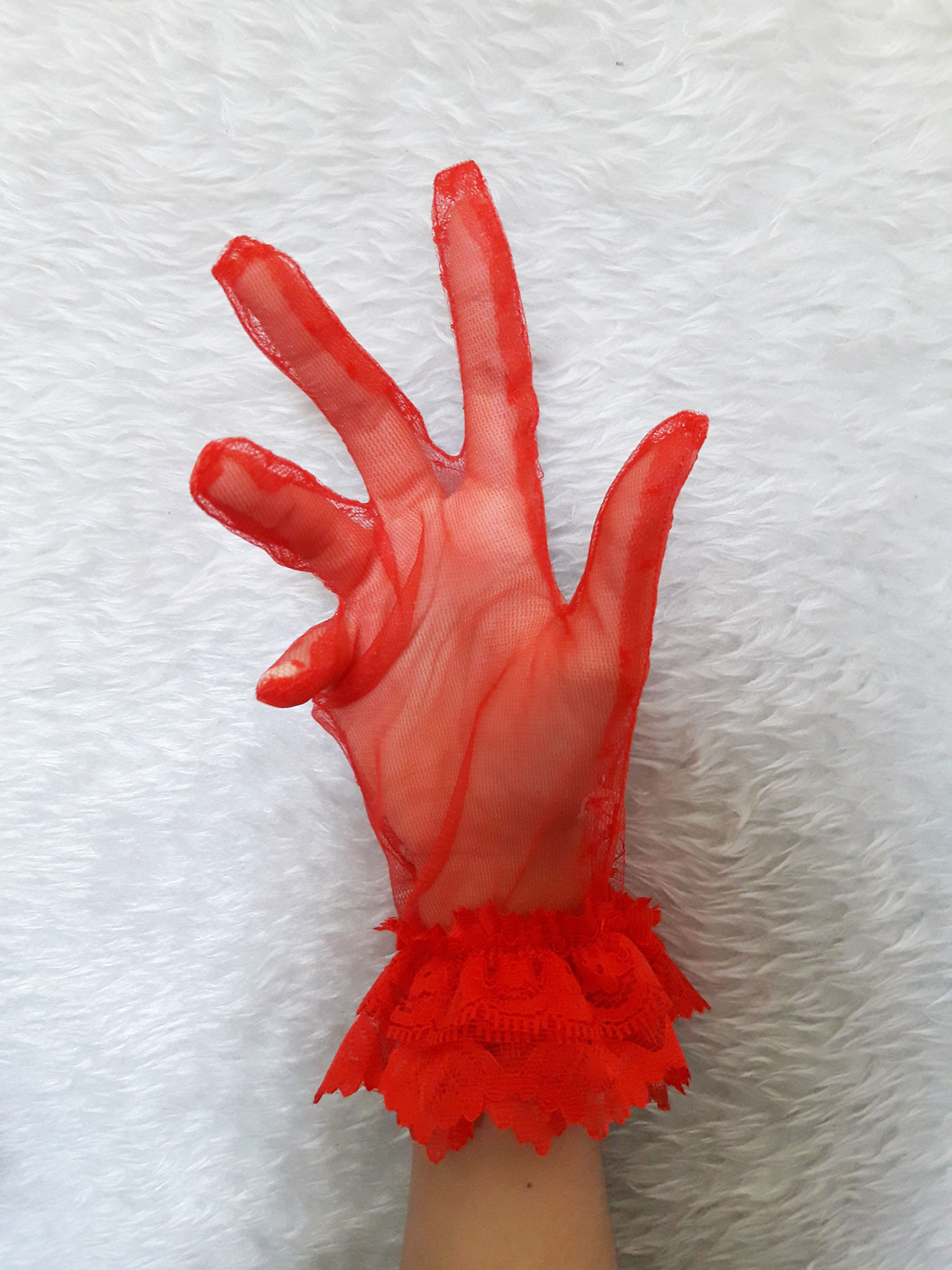 ถุงมือลูกไม้เด็ก-ผู้ใหญ่ ถุงมือตาข่าย ออกงาน Size SS-XL สีขาว/ดำ/แดง/ขาวทอง/ดำทอง