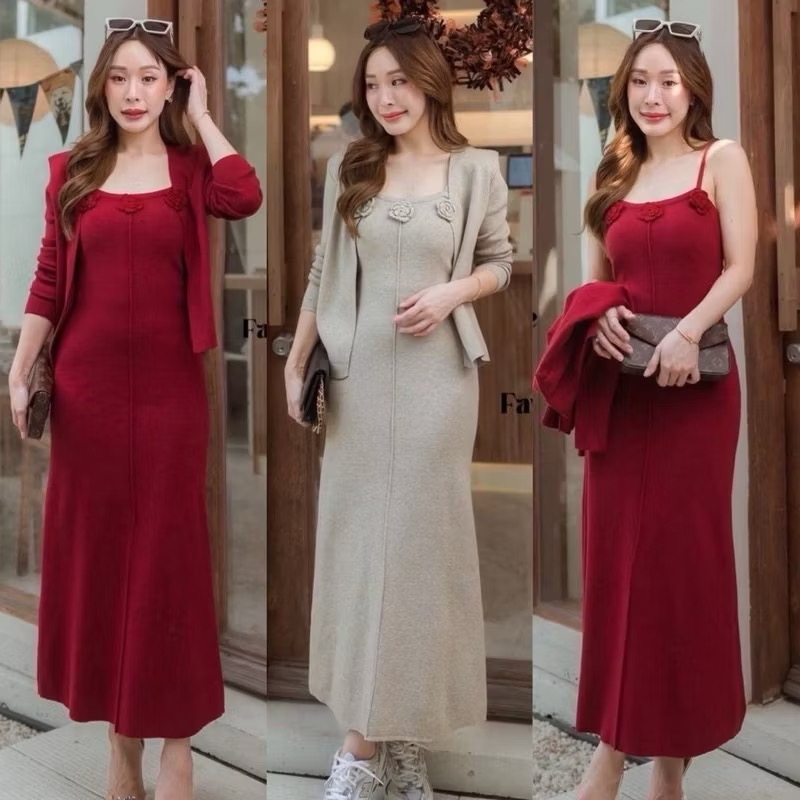 Set เดรสสายเดี่ยว+เสื้อคลุม ใส่สบาย : สินค้าคุณภาพ (พร้อมส่ง)