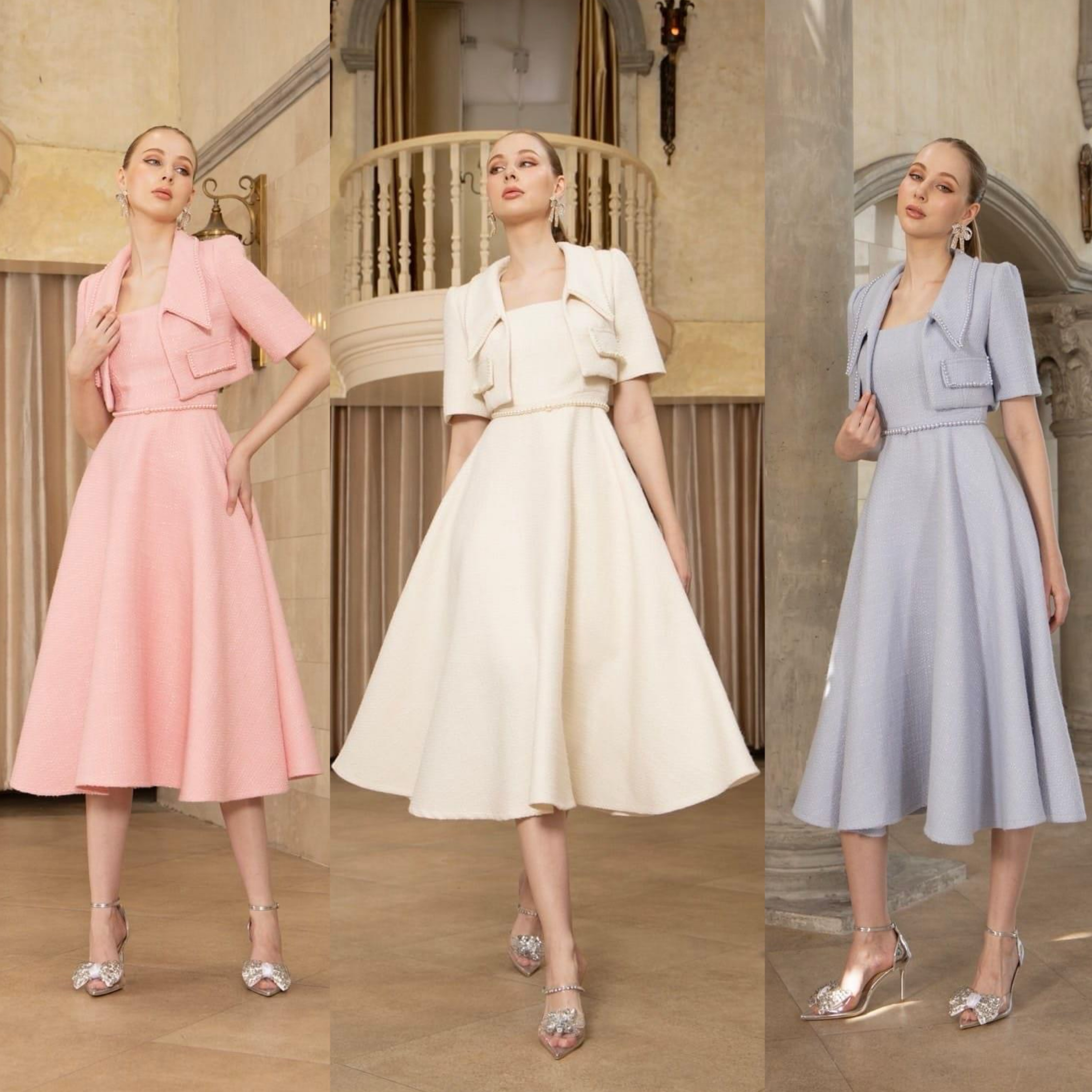 เซตเดรสยาวกระโปรงย้วย+เสื้อคลุมแต่งมุก +เข็มขัดมุก เซตนี้คุ้มมาก เนื้อผ้าทวิตเกรดเอ ใส่สบาย สินค้าคุณภาพ (พร้อมส่ง)