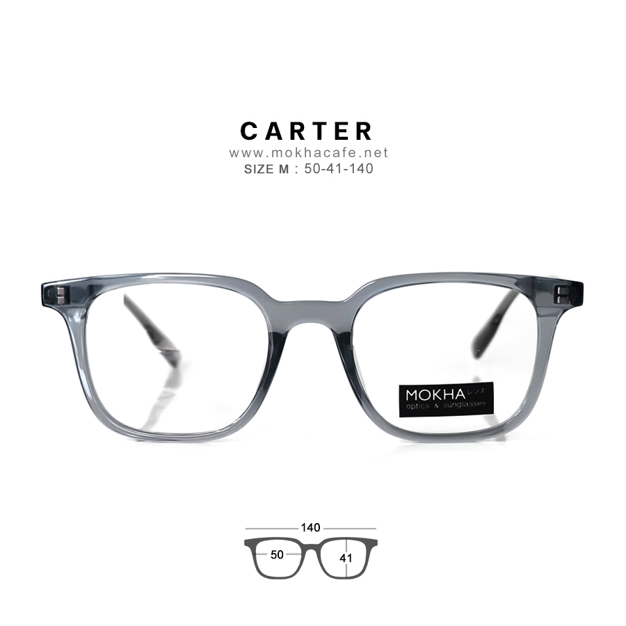 CARTER - clear grey กรอบแว่นตา ทรงเหลี่ยม แกนขาโลหะ กว้าง 140 มม. (sizeM) H41