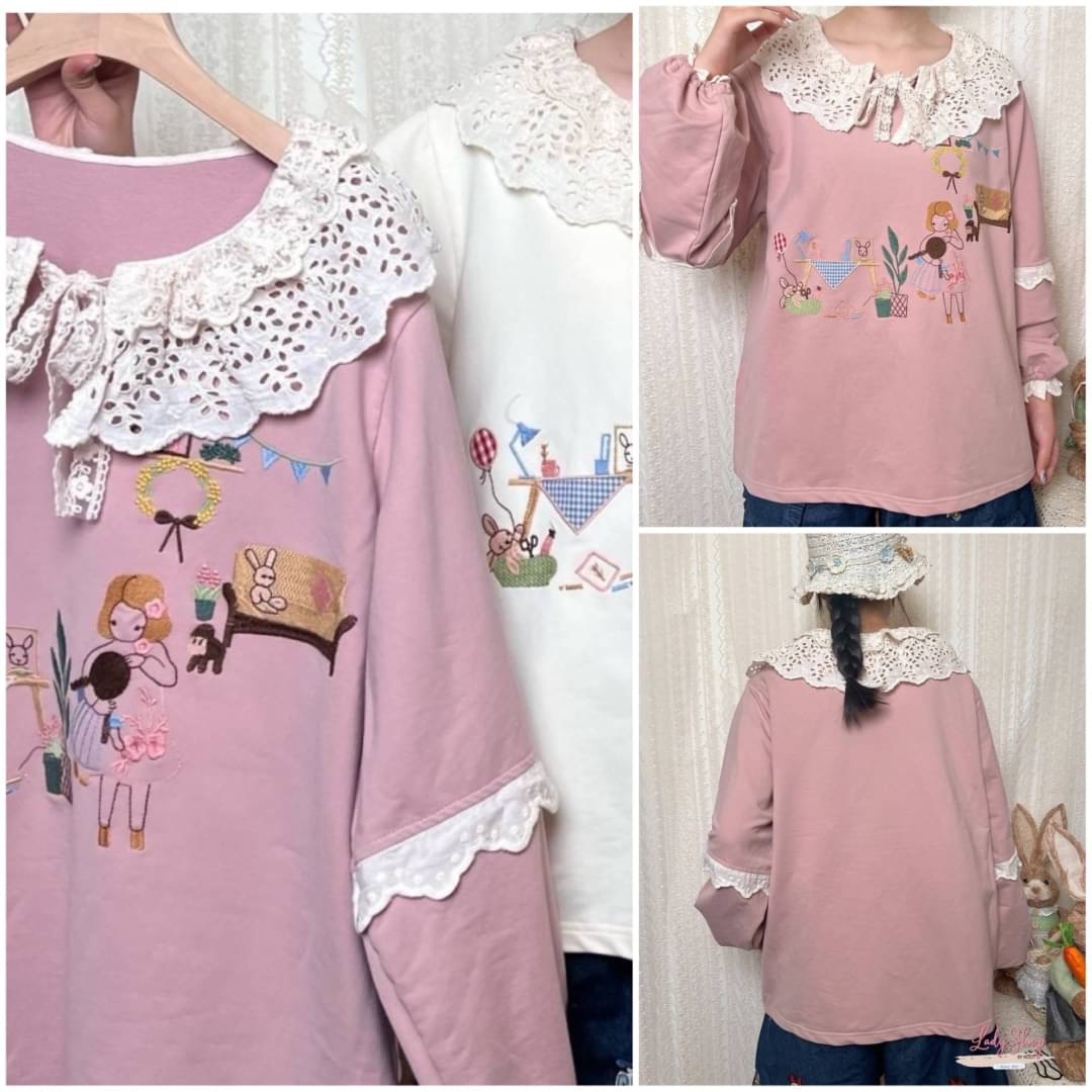 เสื้อยืดญี่ปุ่นงานแท้นำเข้า ดีเทลงานปักน่ารักลายสวยสไตล์ญี่ปุ่น งานทรงฟรีไซส์ใส่ได้ตลอด : สินค้าคุณภาพ (พร้อมส่ง)