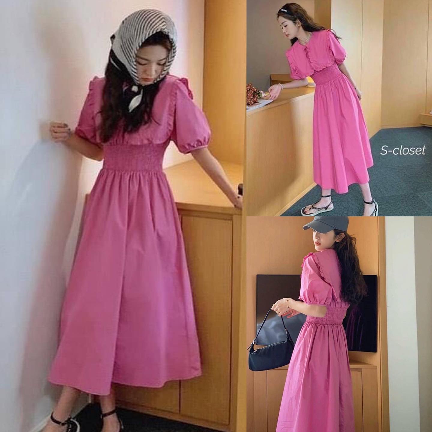 เดรสแขนพองแต่งปกใหญ่ขอบจีบระบาย ทรงพริ้วน่ารัก style เกาหลีจัดด่วนค่ะSC สินค้าคุณภาพ (พร้อมส่ง)