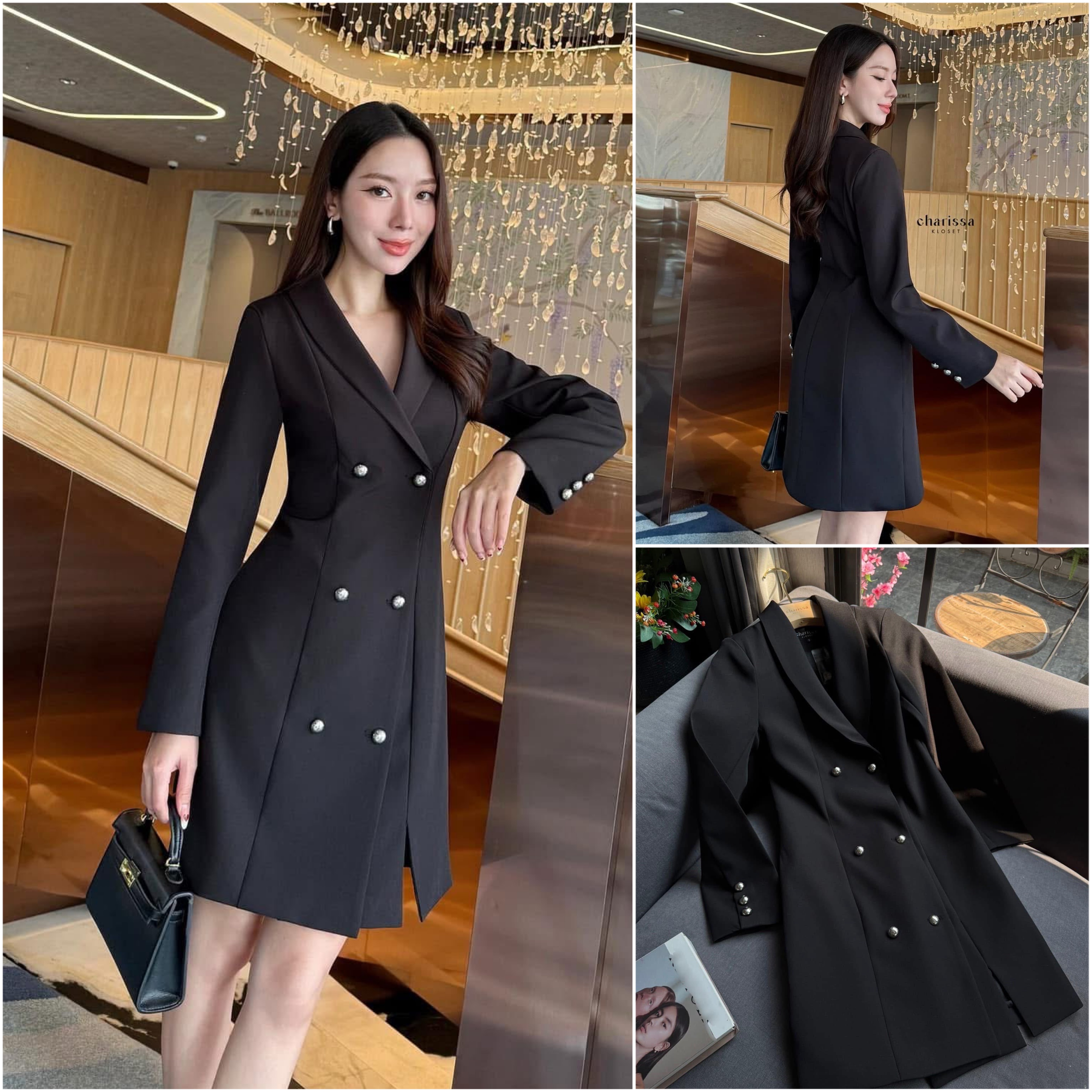 เดรสสูทอีกรุ่นที่แนะนำมาก ใส่ออกมาสวยเรียบหรูมากค่ะ เนื้อผ้าดี มีซับในทั้งชุด ใส่สบาย : สินค้าคุณภาพ (พร้อมส่ง)