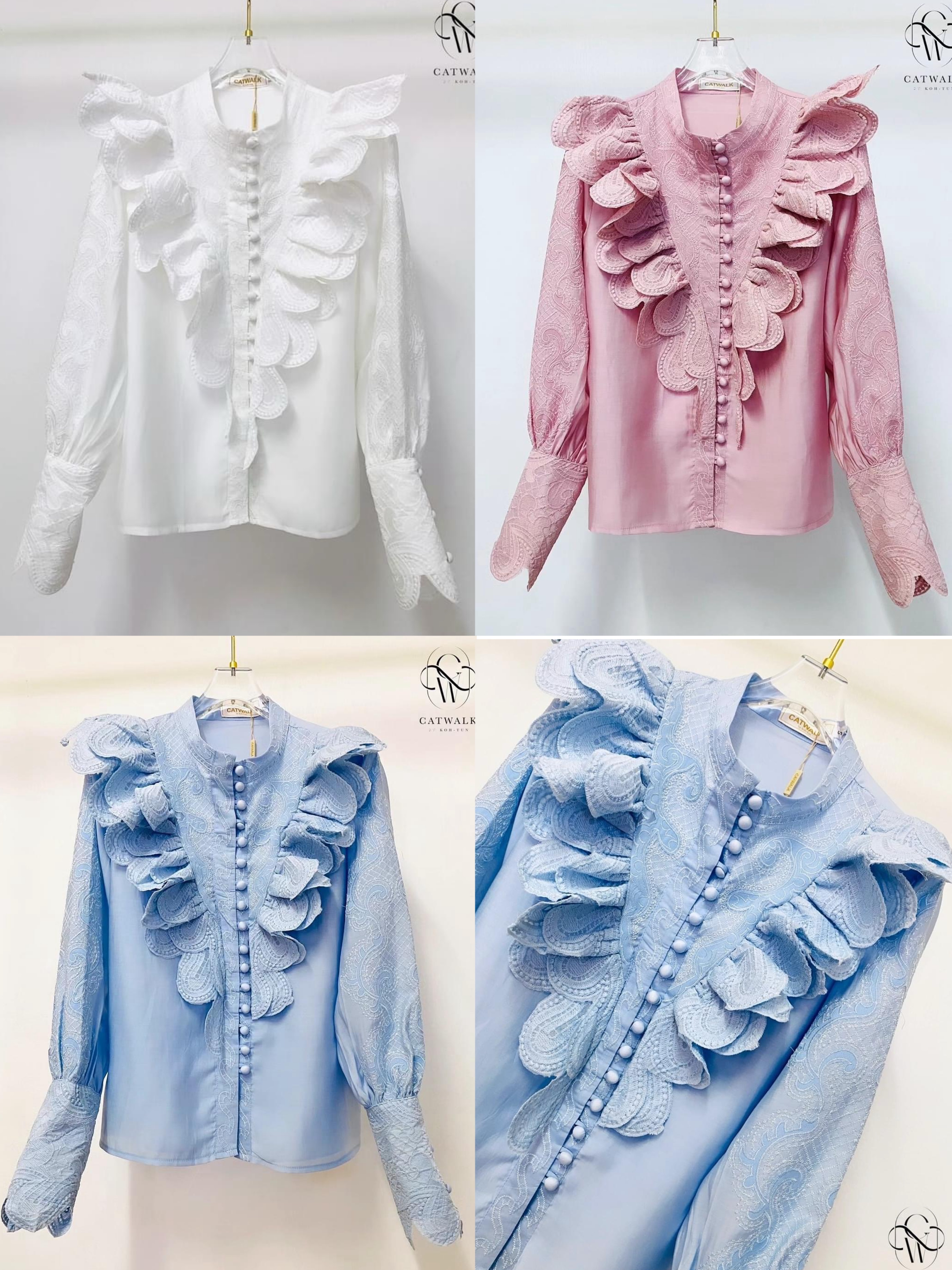 เสื้อแขนยาวแต่งระบายผ้าลูกไม้ เนื้อผ้าเกรดเอ ใส่สบาย : สินค้าคุณภาพ (พร้อมส่ง)