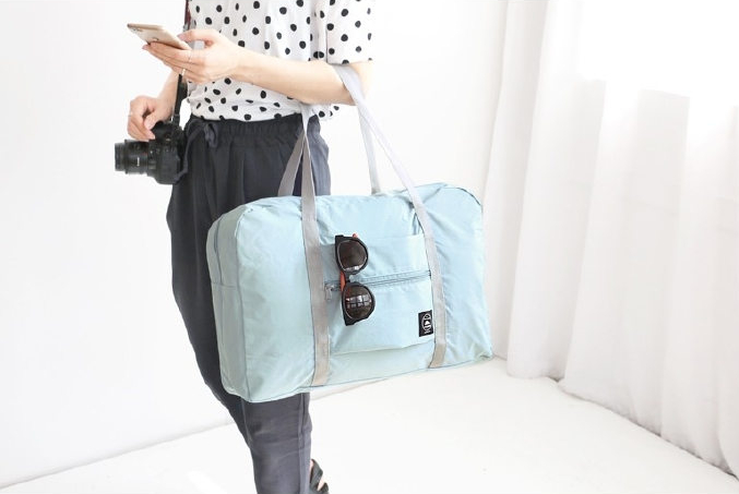 Wind Blows กระเป๋าเดินทางพับเก็บได้ เสียบที่จับกระเป๋าเดินทางได้ มีซิปรูดตอนพับเก็บ สำหรับการเดินทาง ท่องเที่ยว