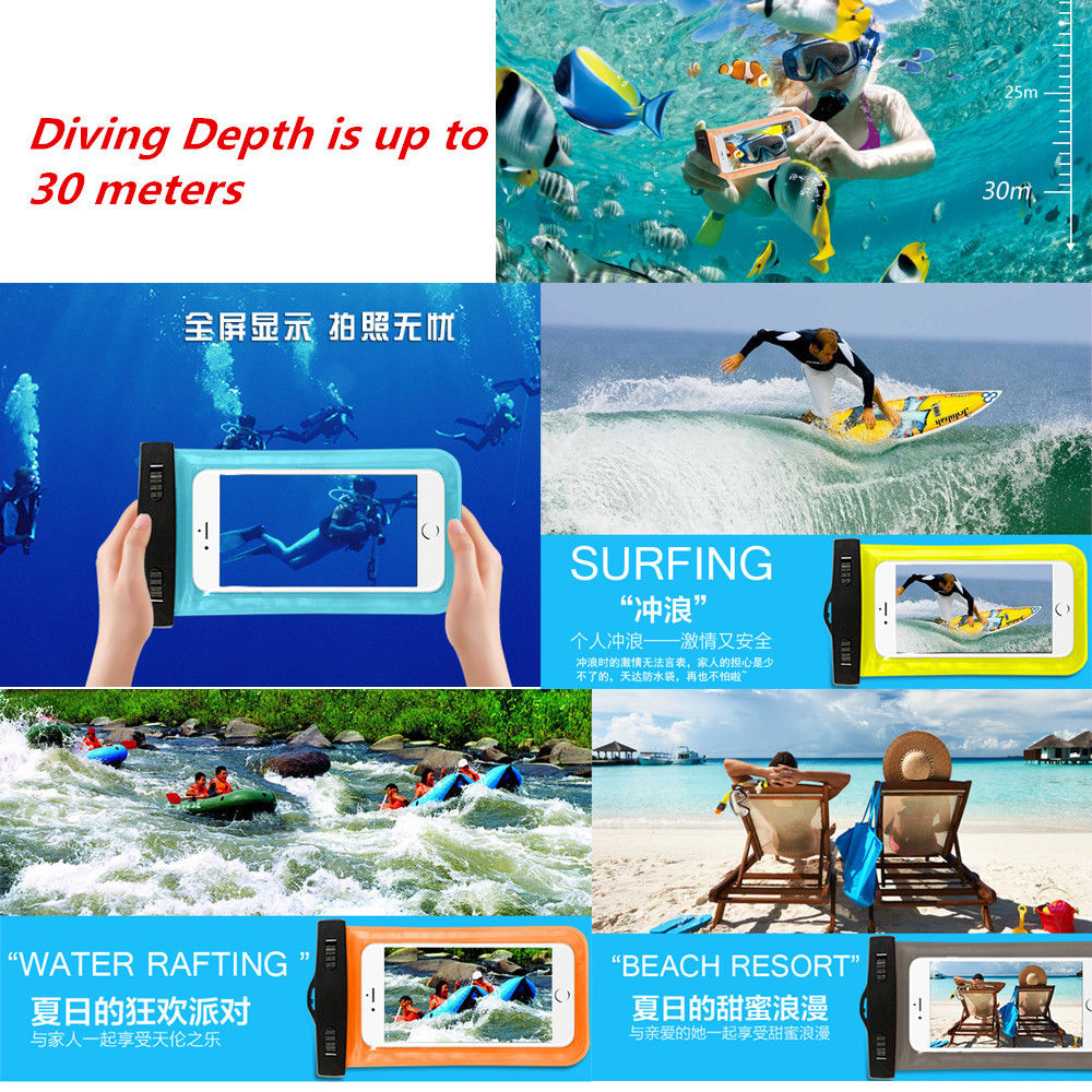 สุดคุ้ม ซองกันน้ำมือถือคุณภาพดี ป้องกันสิ่งสกปรก อยู่ในน้ำยังทัชสกรีน ถ่ายรูป หรือวิดีโอได้ชัดเจน ผลิตจาก PVC ใส ใส่มือถือได้ทุกขนาด มีสายห้อยคอ