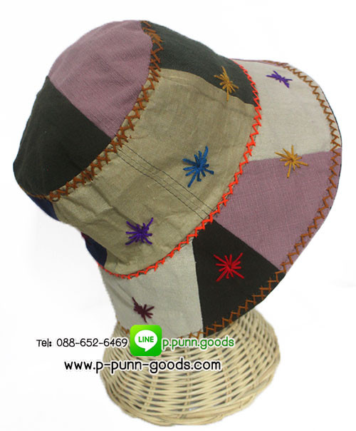 หมวกผ้าฝ้าย หมวกผ้าต่อปักดอก หมวกทรงบัคเก็ต