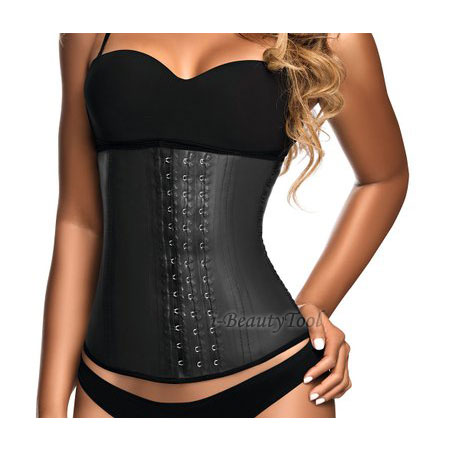 SPORT LATEX WAIST CINCHER CORSET คอร์เซ็ท แบบตะขอหน้า สีดำ