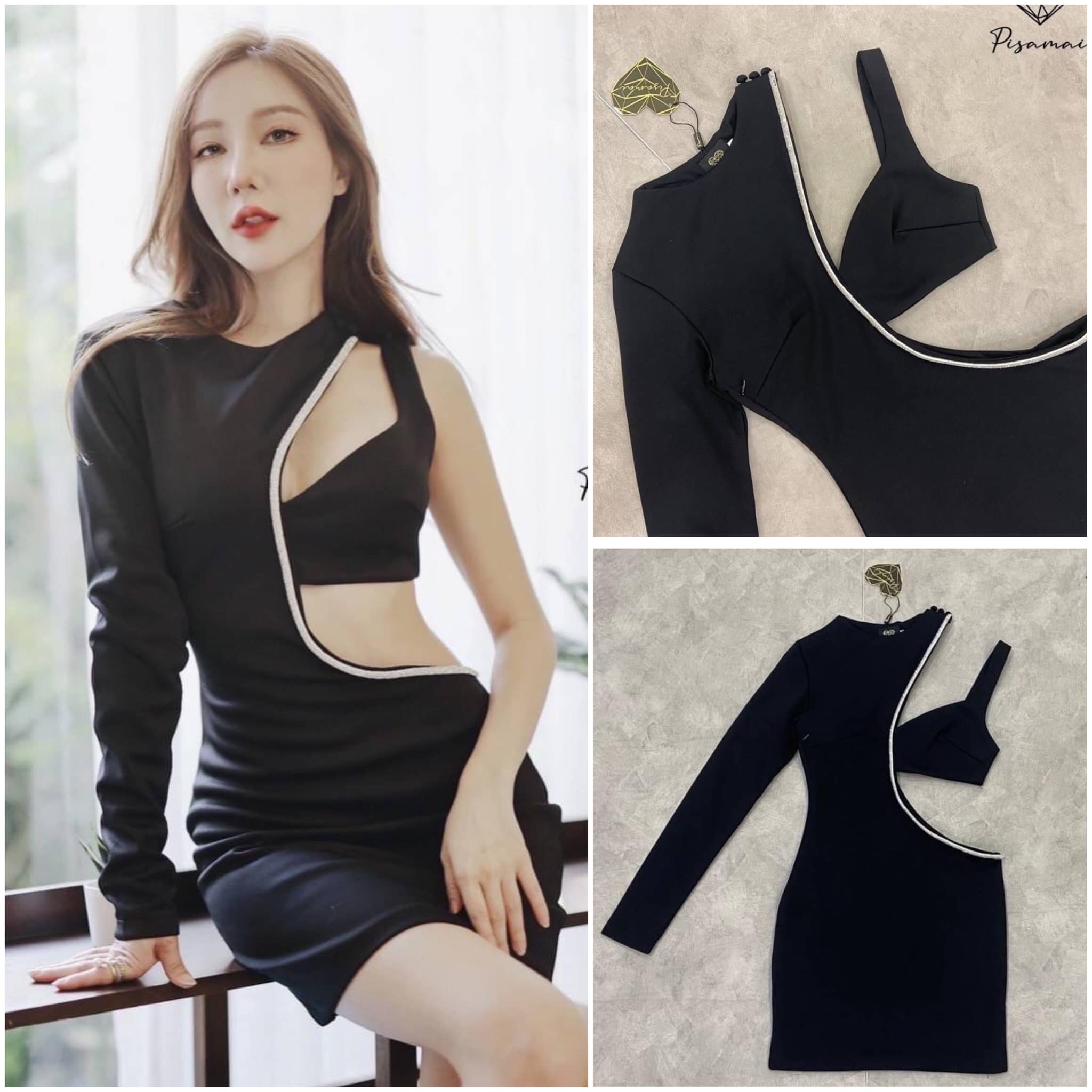 เดรสสีดำรัดรูปตังสั้น เว้าเอวข้าง นึงแซ่บๆ แต่งเพชรวิ้งๆ เรียบ หรู ดูแพง สินค้าคุณภาพ (พร้อมส่ง)