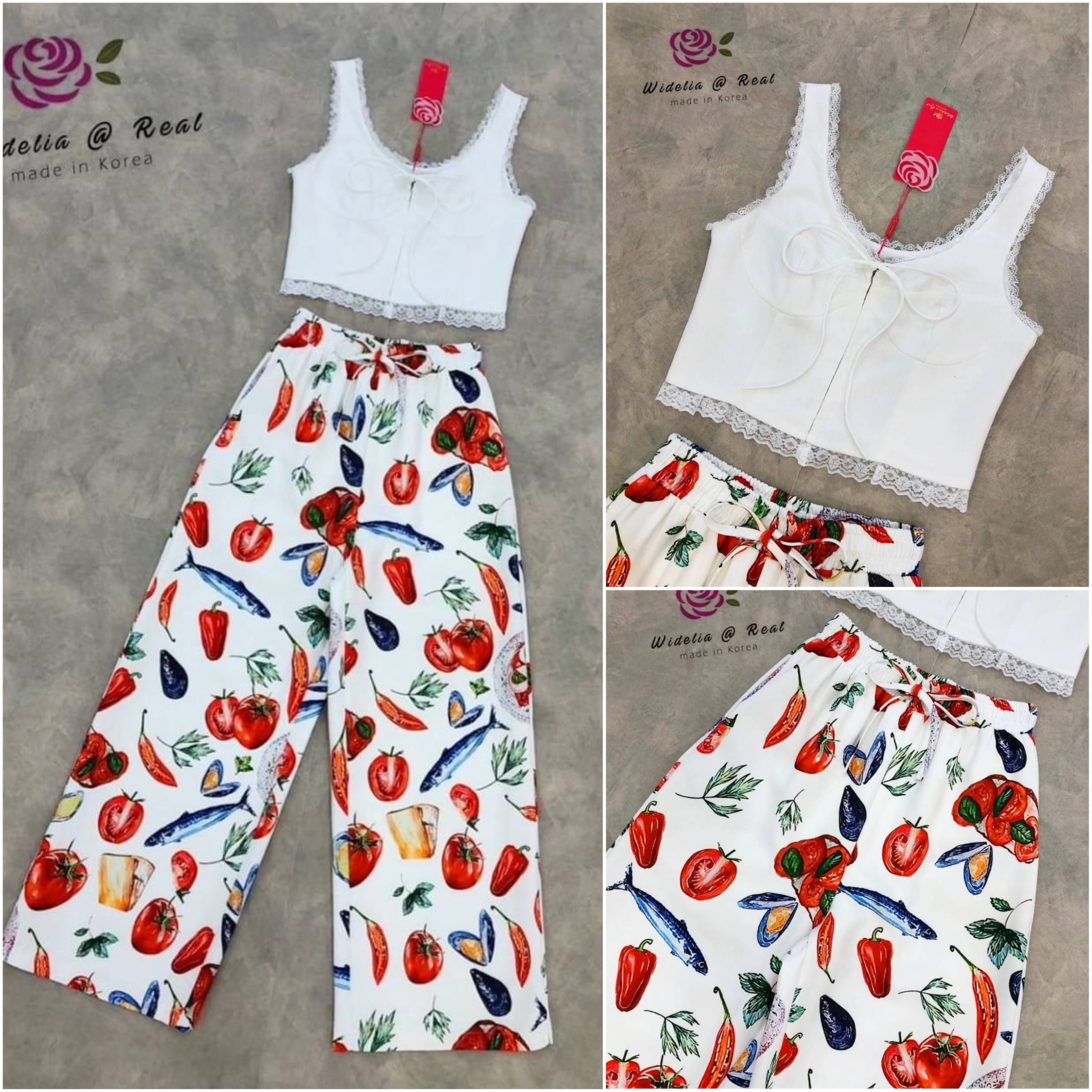 Set เสื้อตัวสวยทรงดี เพิ่มความ Cute ด้วยการตกแต่งระบายเล็กๆโดยรอบ อกผูกโบน่ารักทรงสวย +กางเกงขายาวทรงตรง ขากระบอก ใส่สบาย สินค้าคุณภาพ (พร้อมส่ง)