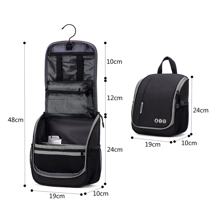 Bagsmart กระเป๋าใส่อุปกรณ์อาบน้ำ คุณภาพสูง ใส่อุปกรณ์อาบน้ำ แขวนได้ มีช่องใส่ด้านข้างสองด้าน สำหรับเดินทาง ท่องเที่ยว (Black-Grey)