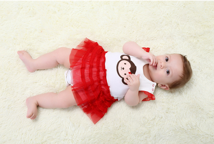 ชุดกระโปรงเด็กเล็ก ชุดเดรสบอดี้สูทเด็กหญิงกระโปรงแดง Size 3M / 24M