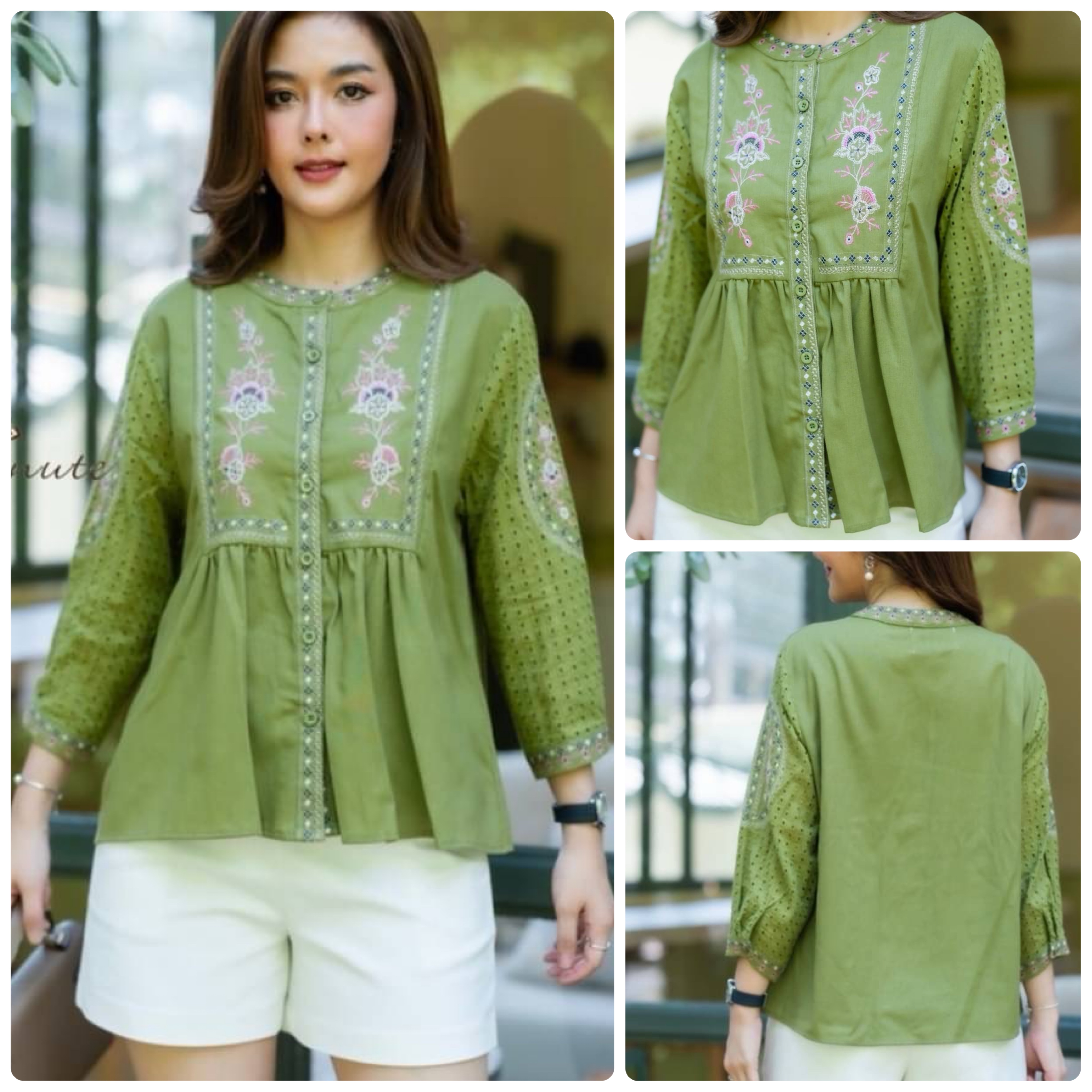 เสื้อผ้าลินินผสมฝ้ายเกรดพรีเมี่ยม งานปักสไตส์ วินเทจ ใส่สบาย : สินค้าคุณภาพ (พร้อมส่ง)