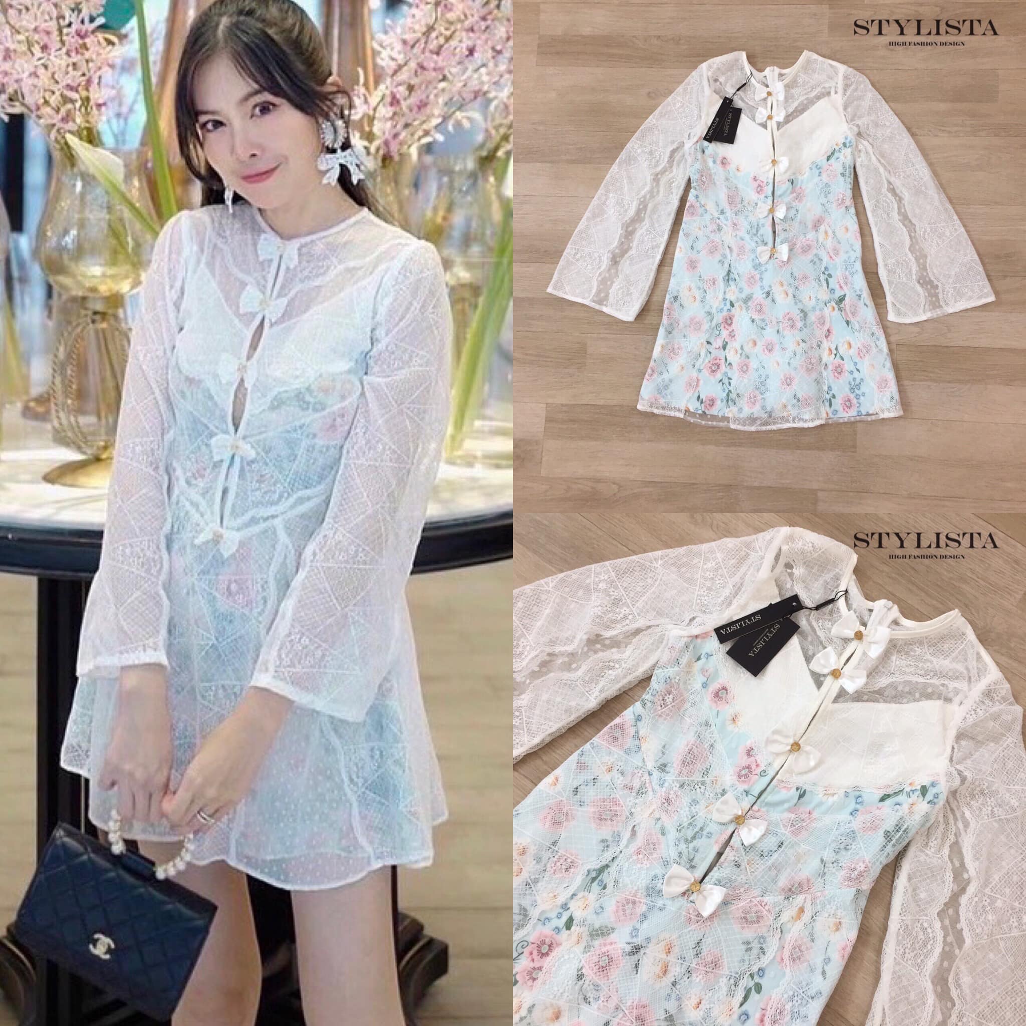 เดรสลายดอกไม้เเขนยาว ใส่สวยมากๆ ดูดีเหมือนเซเลปเลยค่ะ สวยเปะเวอร์ สินค้าคุณภาพ (พร้อมส่ง)