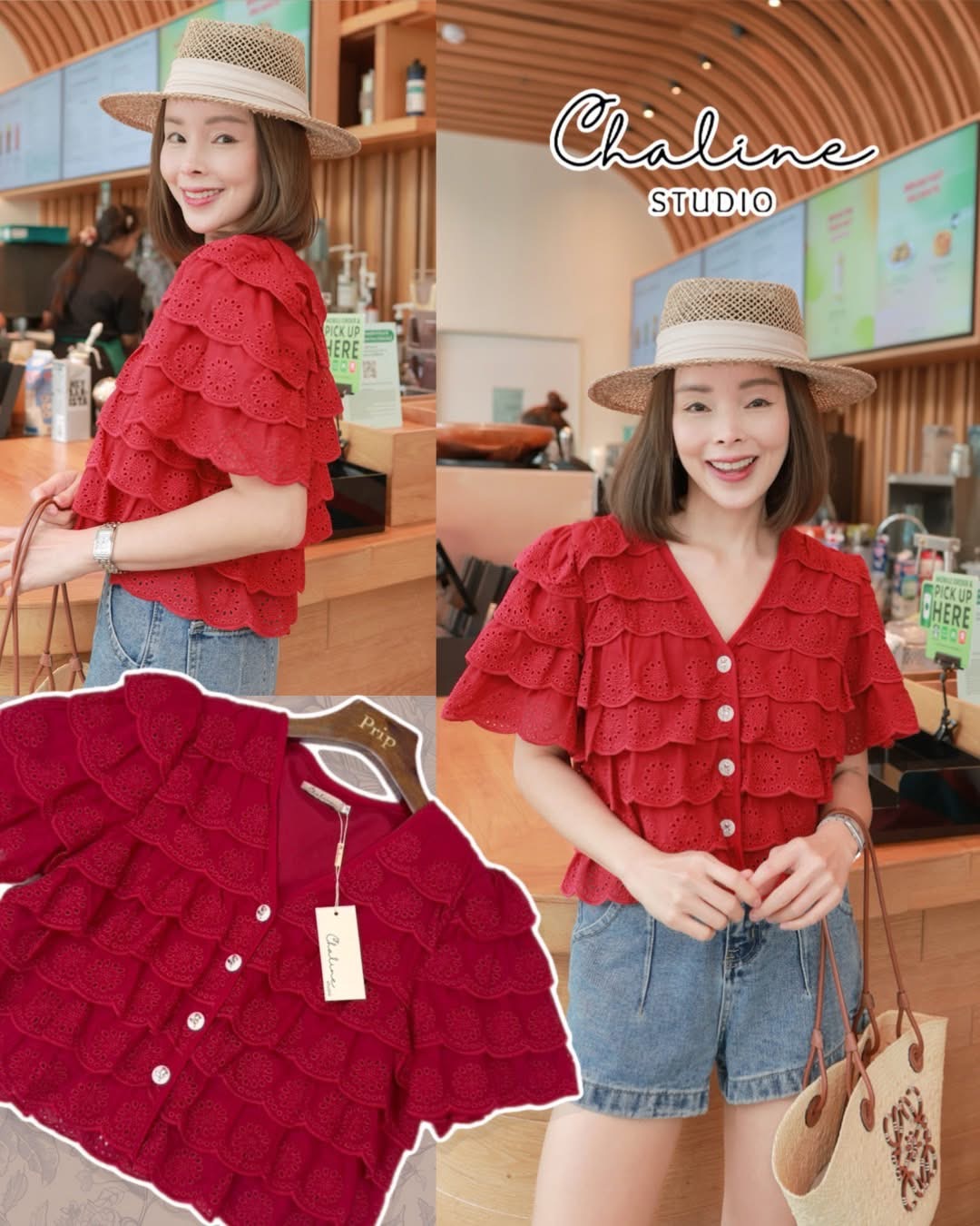 เสื้อขนมชั้นน่ารักสุดๆ เนื้อผ้าลูกไม้คอตตอนฉลุ แต่งระบายชั้นๆทั้งด้านหน้า-หลัง สีสวยแกลม งานเนื้อนุ่มฟูสวย ด้านหน้ากระดุมดอกไม้สุด ใส่สบาย : สินค้าคุณภาพ (พร้อมส่ง)