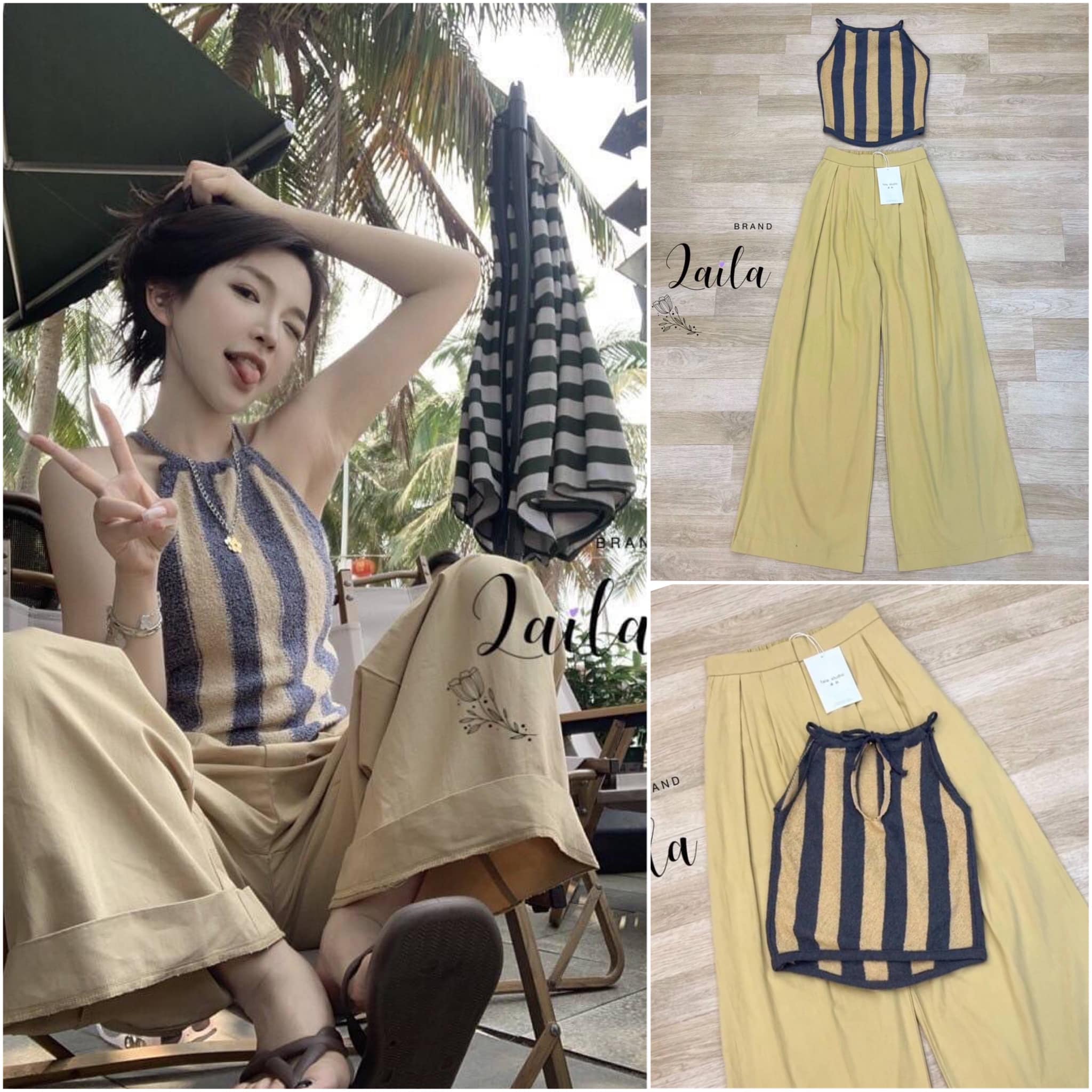 Set เสื้อ+กางเกง เสื้อครอปงานทรงสวยๆ สายเดี่ยวเว้า ผ้ามีเทคเจอร์ยืดได้อีกคาะฟูๆ มาพร้อม กางเกงทรงคาร์โก้แต่งจีบหน้า สินค้าคุณภาพ (พร้อมส่ง)