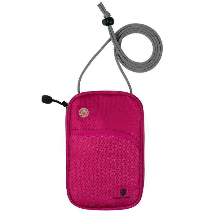 กระเป๋าใส่พาสปอร์ตห้อยคอ คล้องคอได้ กระเป๋าใส่หนังสือเดินทาง ป้องกันการขโมยข้อมูลบัตรเครดิตด้วยคลื่น RFID (Rose Red)