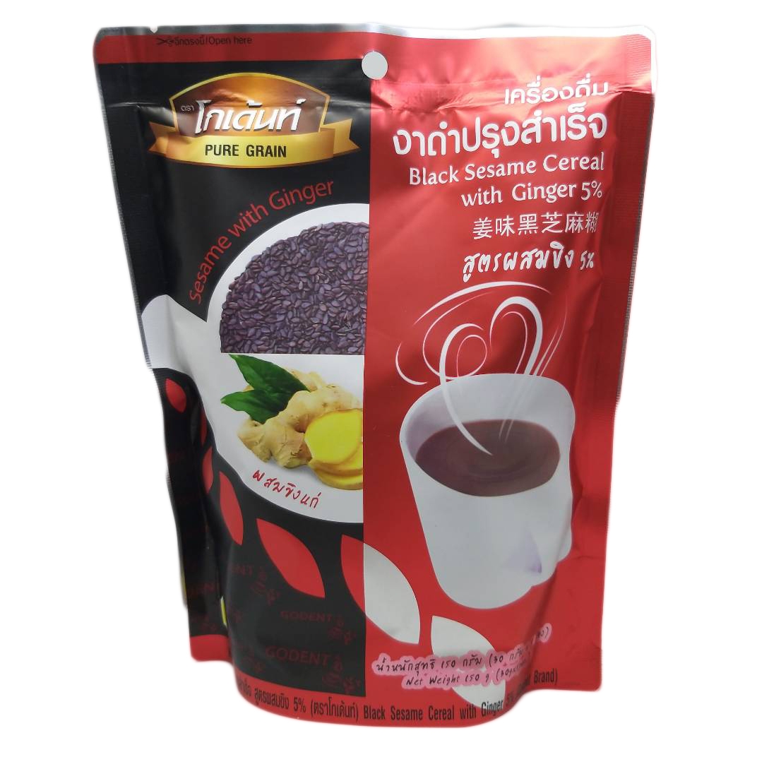เครื่องดื่ม งาดำปรุงสำเร็จ สูตรผสมขิง 5% บรรจุ 5 ซอง ซองละ 30 กรัม (โกเด้นท์) อุดมด้วยแคลเซี่ยม แก้ท้องอืดเฟ้อ อาหารไม่ย่อย