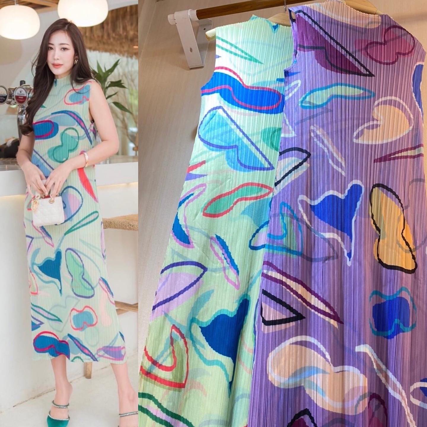 แม็กซี่เดรสตัวยาว ทรงแขนกุดคอปีน แพทเทิร์นอัดพลีทเข้าเคิร์ฟ ทรงสวย Premium 👍🏻 แบบงานแบรนด์ ✔️✔️ Hi-end หรูหรา ดูดี ทุกมิติ สินค้าคุณภาพ (พร้อมส่ง)