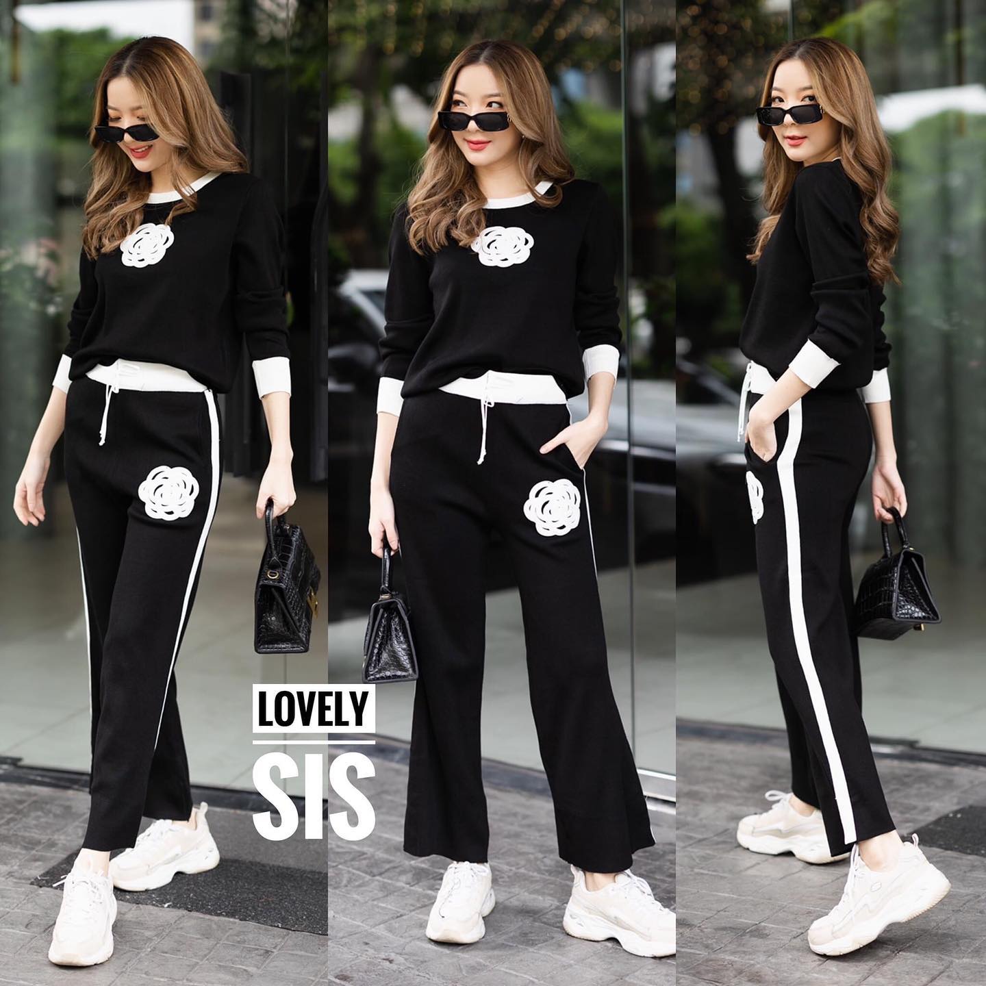 ชุด Set 2 pcs เสื้อแขนยาว+กางเกงขายาว งานผ้าไหมพรมเนื้อนิ่มใส่สบาย แต่งอะไหล่ . สินค้าคุณภาพ (พร้อมส่ง)