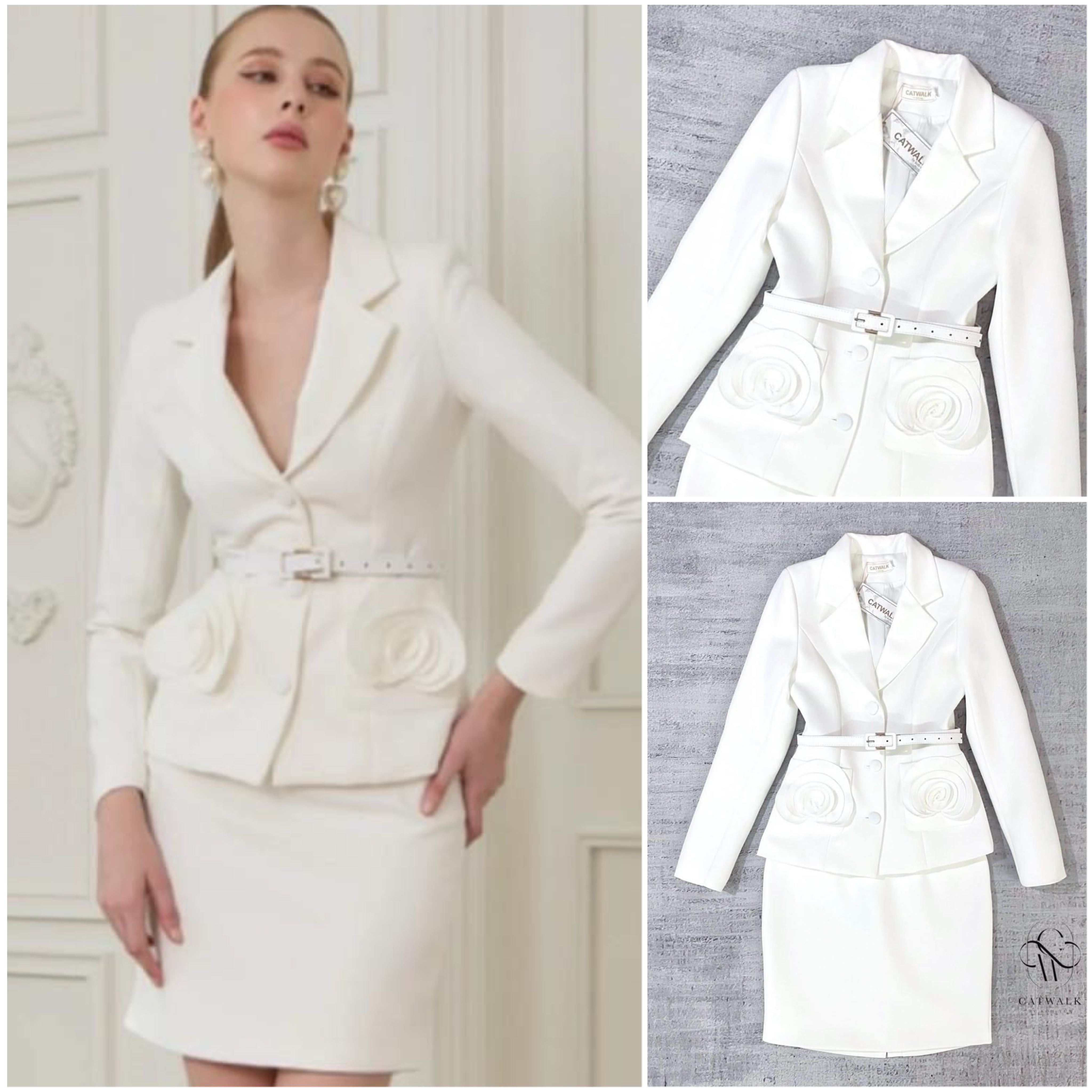 เซต Blazer กระเป๋า แต่งดอกไม้+เข็มขัด+กระโปรง คุ้มมากได้ถึง 3 ชิ้น เนื้อผ้าเกรดเอ ผ้าสวยรีดง่ายใส่สบาย ใส่สบาย : สินค้าคุณภาพ (พร้อมส่ง)