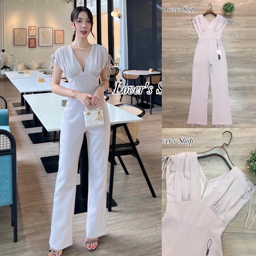 จั้มสูทกางเกงขายาว ลุคเรียบหรูดูผู้ดี สินค้าคุณภาพ (พร้อมส่ง)