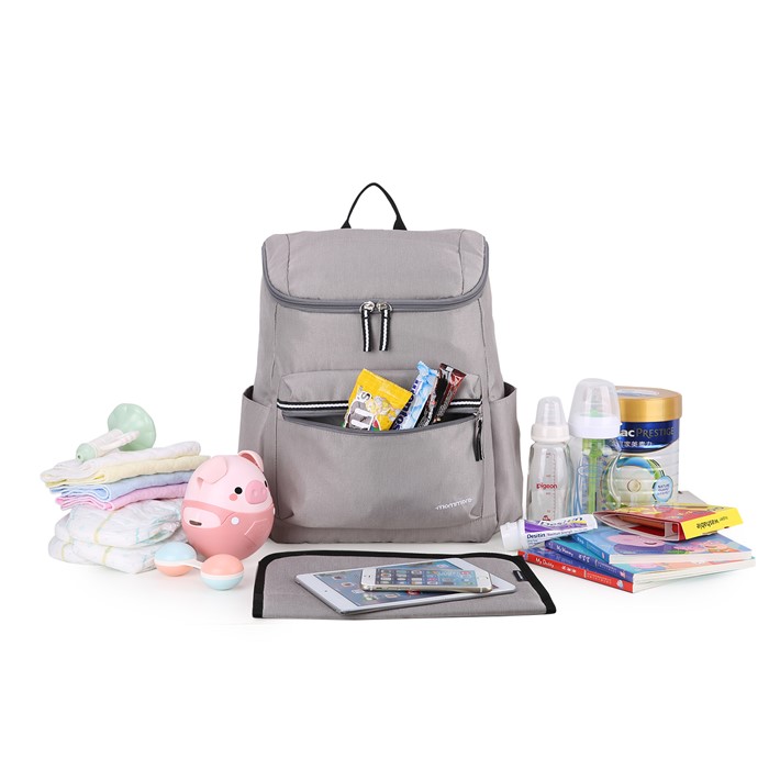 mommore กระเป๋าคุณแม่ กระเป๋าสัมภาระคุณแม่ กระเป๋าแม่ลูกอ่อน กันน้ำ พร้อมแผ่นรองเปลี่ยนผ้าอ้อม จุมาก น้ำหนักเบา เหมาะสำหรับเดินทาง (Grey)
