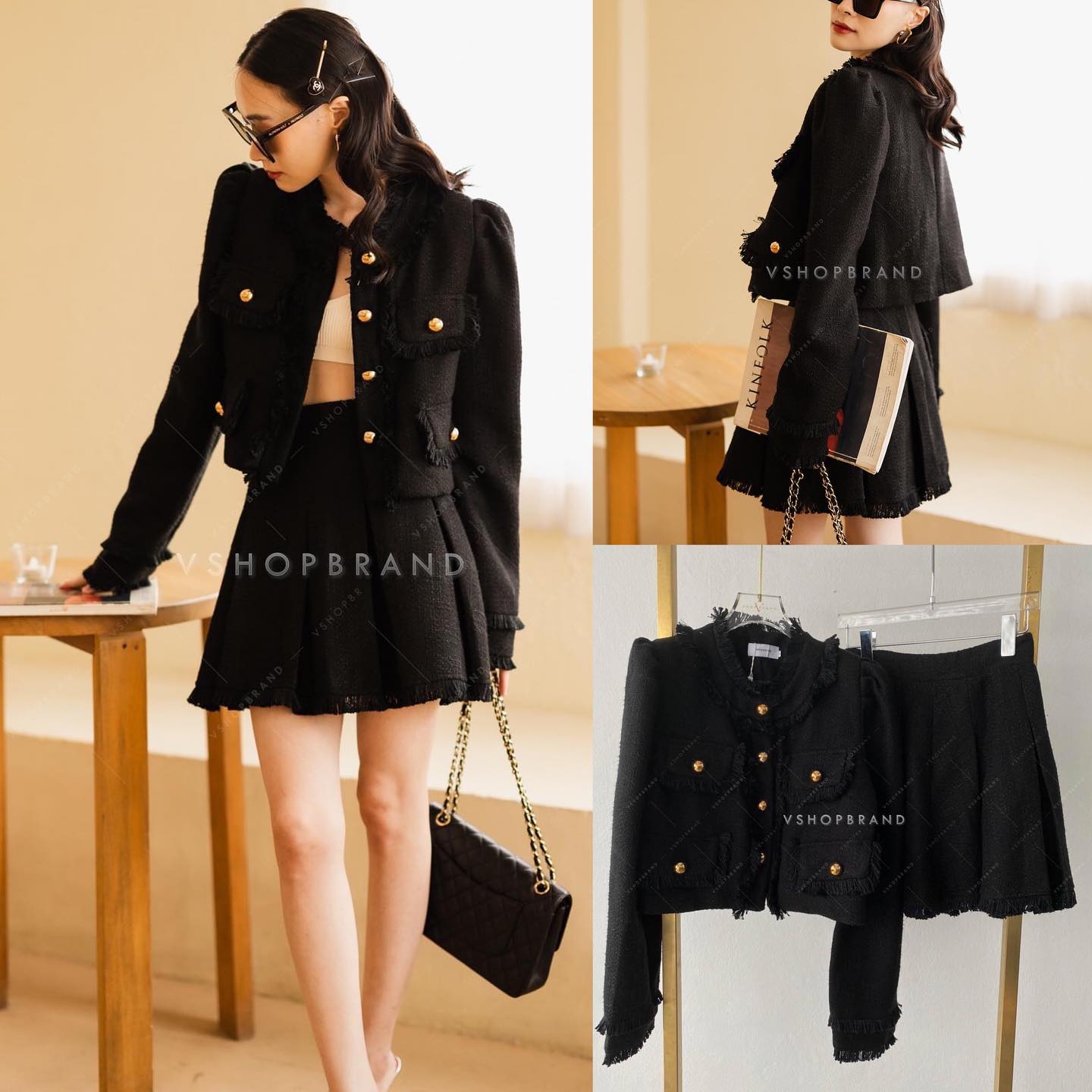 Set เสื้อผ้าทวิต ขอบรุ่ย + กระโปรงจับจีบ : สินค้าคุณภาพ (พร้อมส่ง)