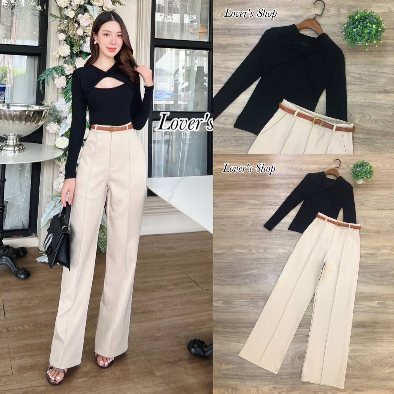 Set 3ชิ้น ลุคสุดแซ่บ แต่ยังคงความสวยหรู เสื้อยื้ดแขนยาว+กางเกงขายาว+เข็มขัด สินค้าคุณภาพ (พร้อมส่ง)