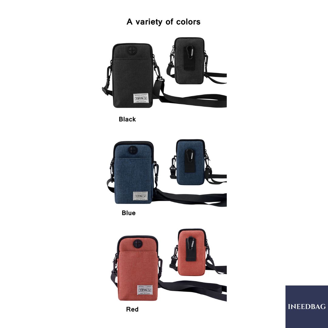 กระเป๋าสะพายคาดลำตัว กระเป๋าสะพายไหล่ กระเป๋าใส่โทรศัพท์มือถือ สายยาวปรับระดับ-ถอดจากตัวกระเป๋าได้ กระเป๋าเกี่ยวกับเข็มขัดได้ มี 3 สีให้เลือก