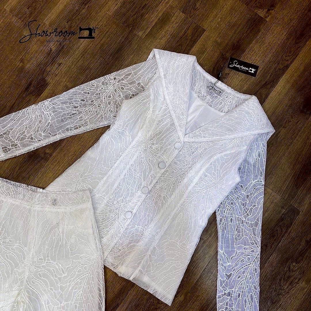 เซ็ตเสื้อ+กางเกง ลูกไม้เกรดพรีเมี่ยม บุซับ ทอลายในตัว สีขาว ใส่สบาย : สินค้าคุณภาพ (พร้อมส่ง)
