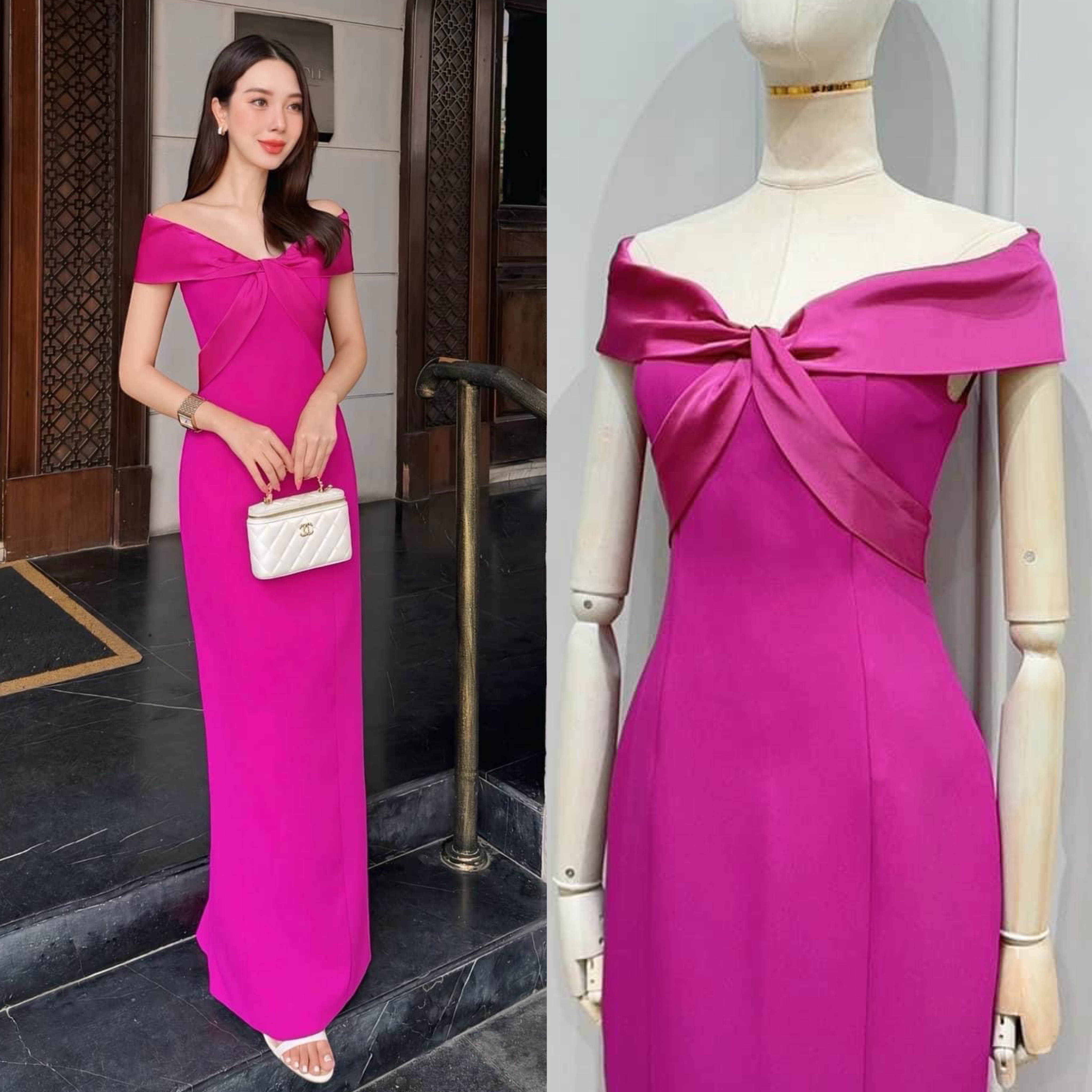 เดรสปาดไหล่ช่วงอกตัดต่อผ้าดีไซน์ไขว้อก เสริมฟองน้ำ ตัวเดรสใช้เนื้อผ้าเกรดพรีเมี่ยมทั้งตัว ดีไซน์กระโปรงทรงสอบยาว ผ่าหลัง งานมีซับใน ใส่สบาย : สินค้าคุณภาพ (พร้อมส่ง)