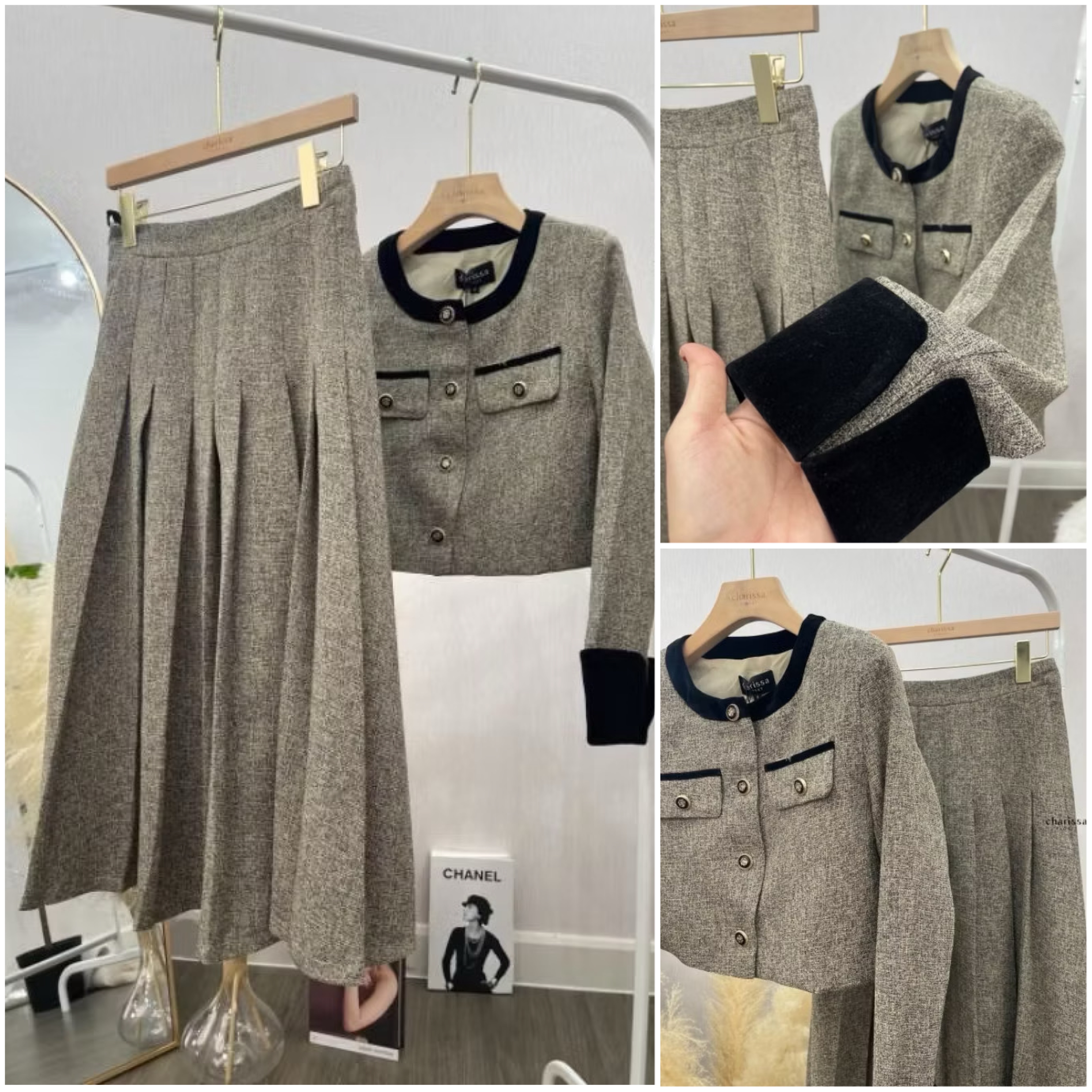 เซ็ทผ้าพรีเมี่ยมหรูมากก เป็นอีกรุ่นที่แนะนำ เสื้อกับกระโปรงเราใช้ผ้าเดียวกันทั้งชุด เนื้อผ้ามีน้ำหนัก ทิ้งตัวดี ยับยาก เสื้อกระดุมจริง กระโปรงซิปเอวสูงไม่สม้อค มีซับในอย่างดี ใส่สบาย : สินค้าคุณภาพ (พร้อมส่ง)