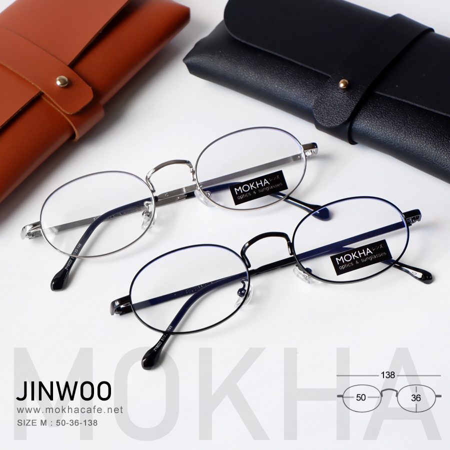JINWOO - silver กรอบโลหะ แว่นทรงกลม รีหยดน้ำ กว้าง 138 มม.(sizeM) H36 กรอบแว่น