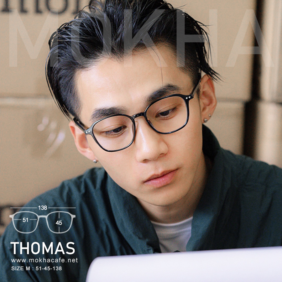 THOMAS - black กรอบแว่นตา ทรงเหลี่ยม TR90 กรอบยืดหยุ่น น้ำหนักเบา กว้าง 138 มม. (sizeM) H45