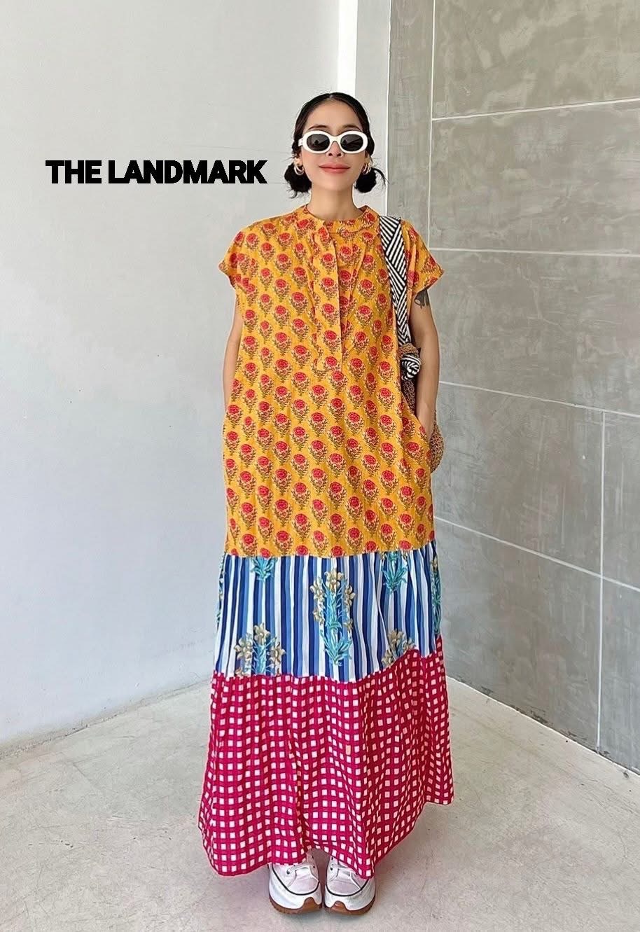 เดรสผ้าบล็อคคอทตอลอินเดีย ดีไซน์คอกลม แขนล้ำ ต่อระบาย มีกระเป๋าล้วง ☆งานเก๋มีสไตล์ ตัดต่อลายผ้า ใส่สบาย : สินค้าคุณภาพ (พร้อมส่ง)