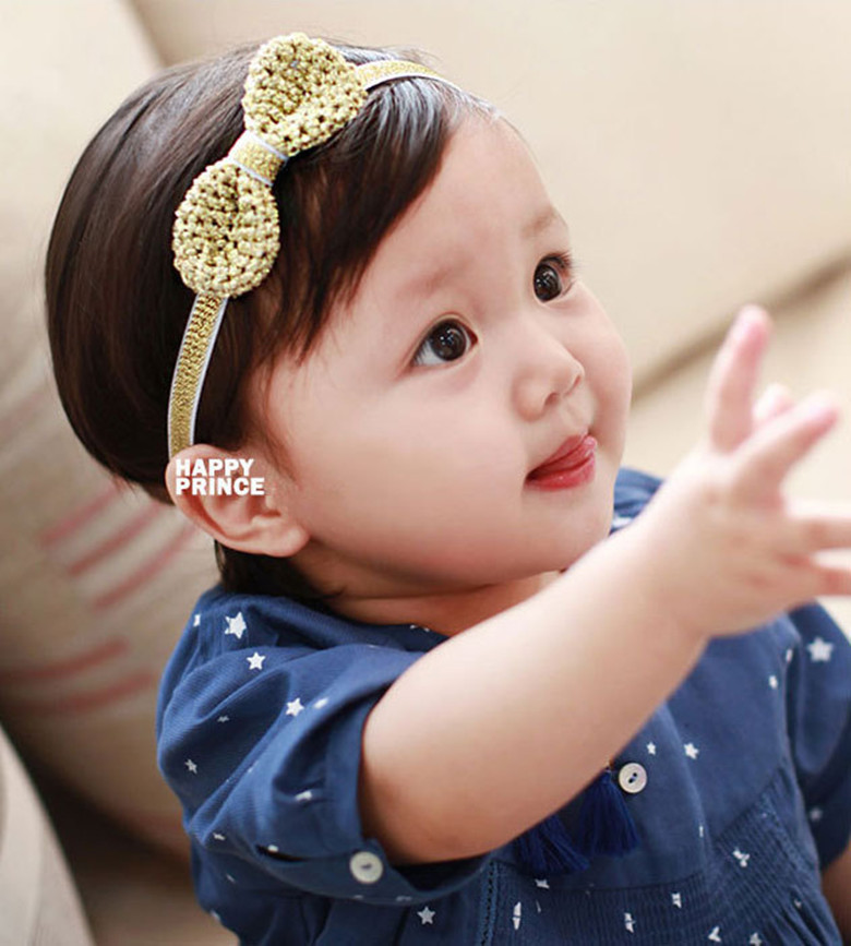 โบว์คาดผมทารก 0-2 ปี ผ้าคาดผมโบว์ผูกคุณหนู สีทอง ได้ลุคไฮโซ น่ารัก