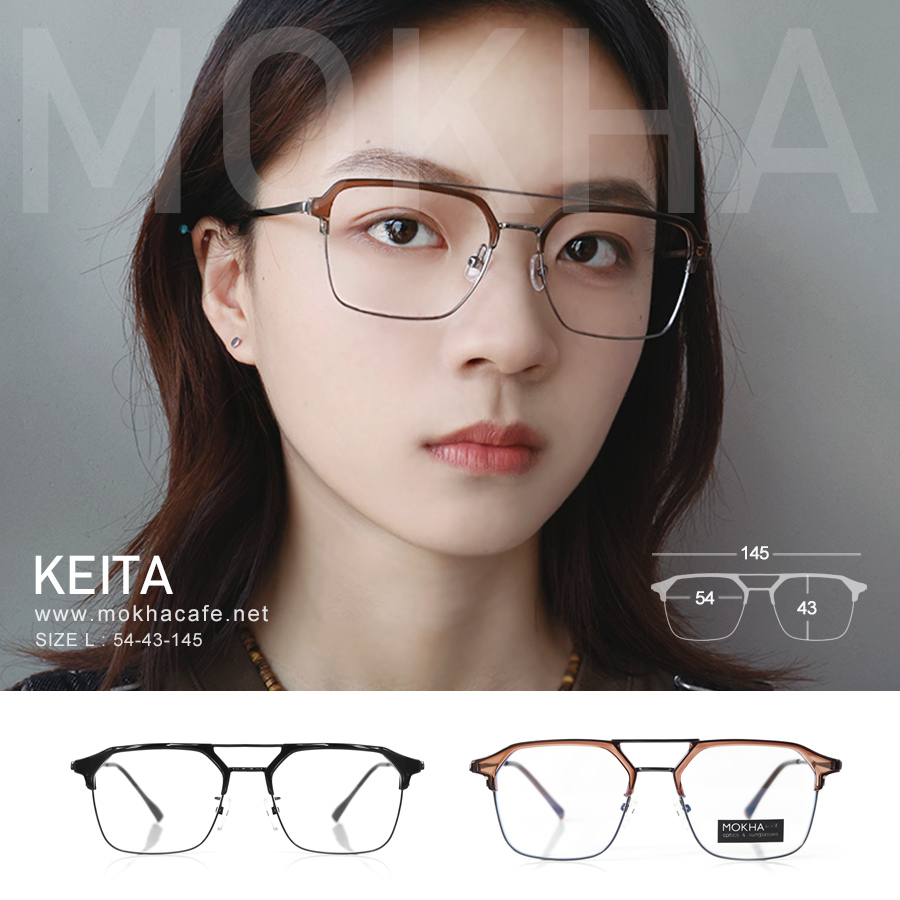 KEITA - black กรอบแว่นวินเทจ แว่นตาทรงเหลี่ยม DoubleBridge กว้าง 145 มม. (sizeL)