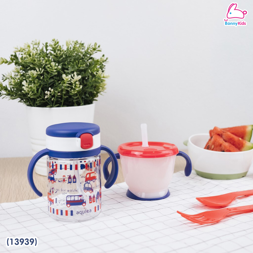 (13939) Richell (ริเชล) เซ็ตถ้วยฝึกดูดและถ้วยหลอดดูด AQ Straw training mug& Clear straw bottle mug