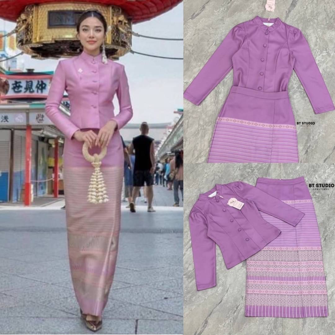 เซท 2 ชิ้น ชุดไทยประยุกต์เสื้อแขนยาวกระดุมหน้าคอตั้ง แมทซ์กับผ้าถุงสำเร็จรูป สินค้าคุณภาพ (พร้อมส่ง)