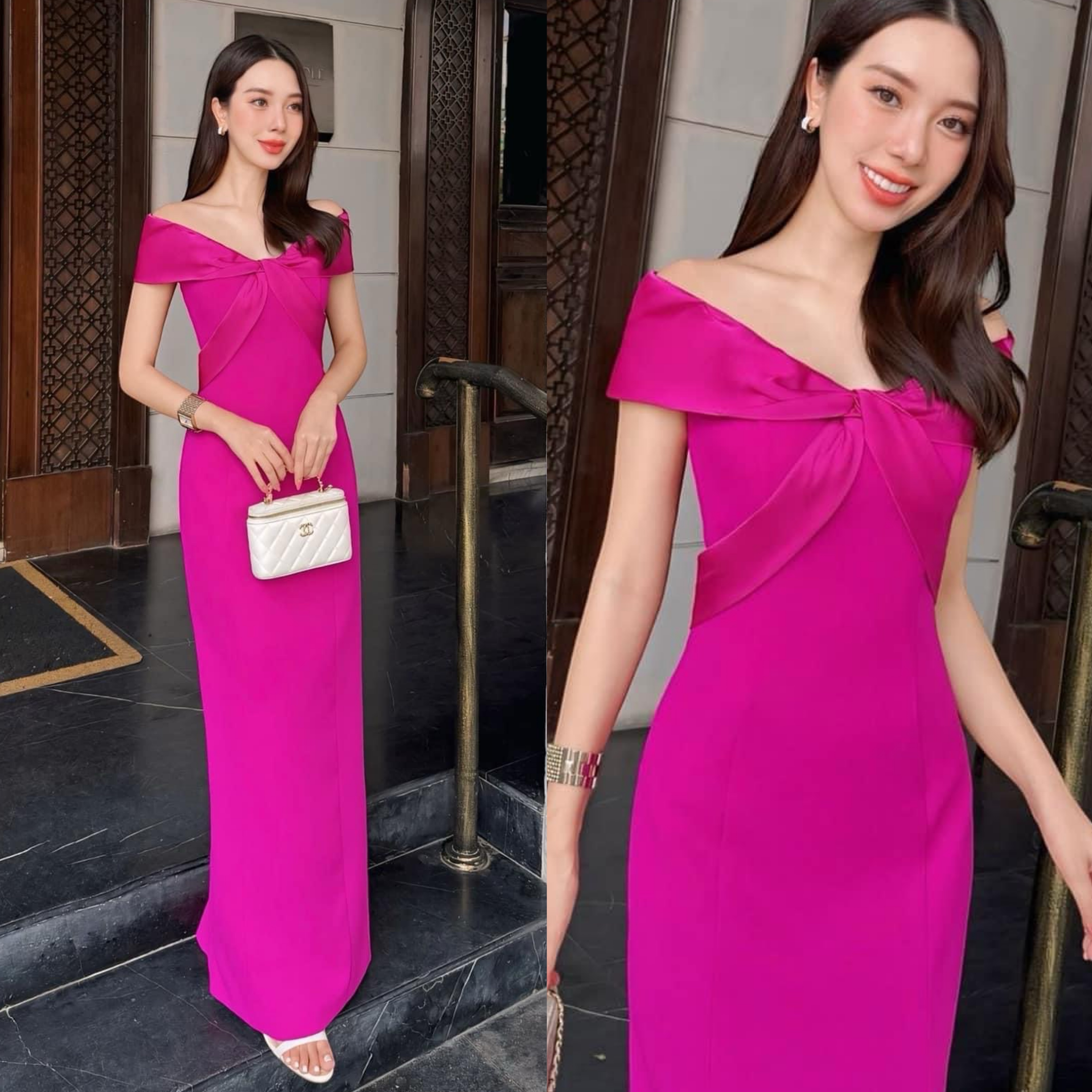 เดรสปาดไหล่ช่วงอกตัดต่อผ้าดีไซน์ไขว้อก เสริมฟองน้ำ ตัวเดรสใช้เนื้อผ้าเกรดพรีเมี่ยมทั้งตัว ดีไซน์กระโปรงทรงสอบยาว ผ่าหลัง งานมีซับใน ใส่สบาย : สินค้าคุณภาพ (พร้อมส่ง)