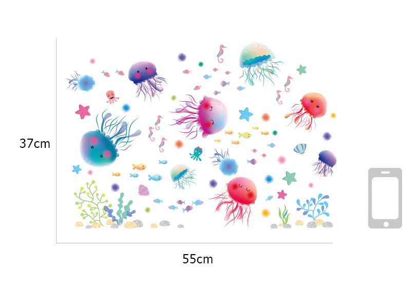 สติกเกอร์แต่งห้อง DIY ลายแมงกระพรุน ลอกออกแล้วติดซ้ำได้