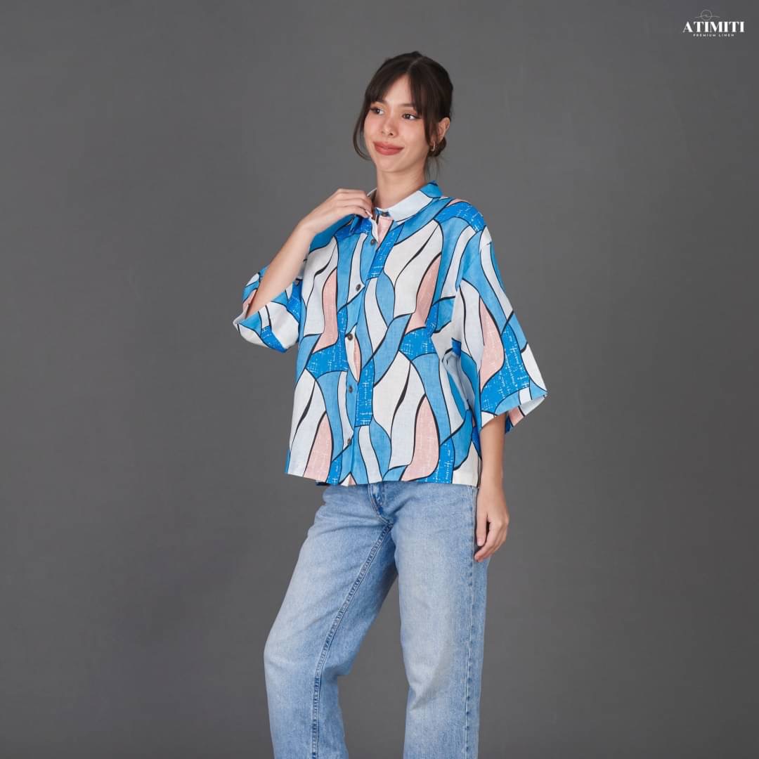 เสื้อเชิ้ตแขนสามส่วน ลินินแท้ 100% ลายกราฟิกสุดชิค ใส่สบาย : สินค้าคุณภาพ (พร้อมส่ง)