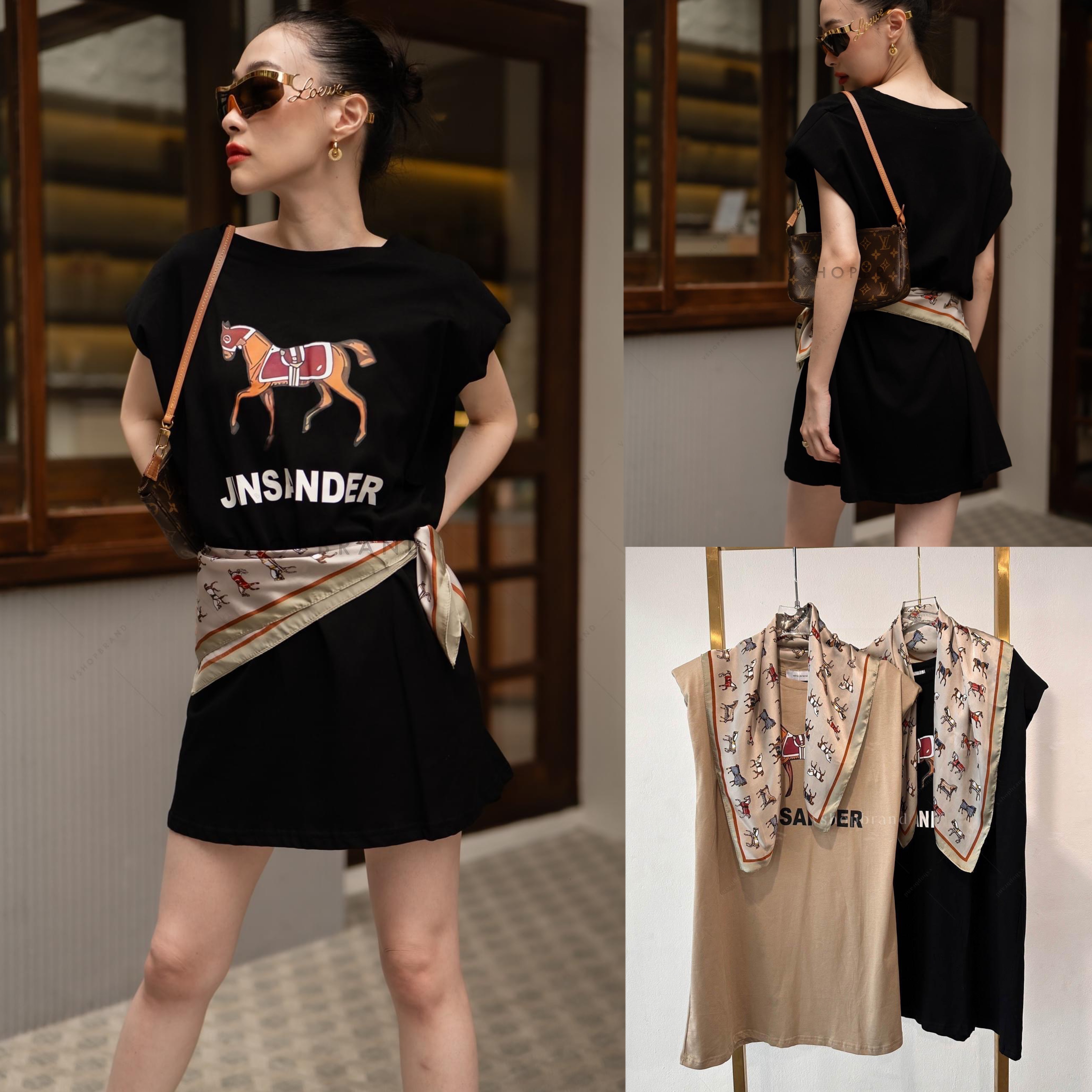 minidress แขนกุดเสริมบ่ารูปม้า + ผ้าพันคอ : สินค้าคุณภาพ (พร้อมส่ง)